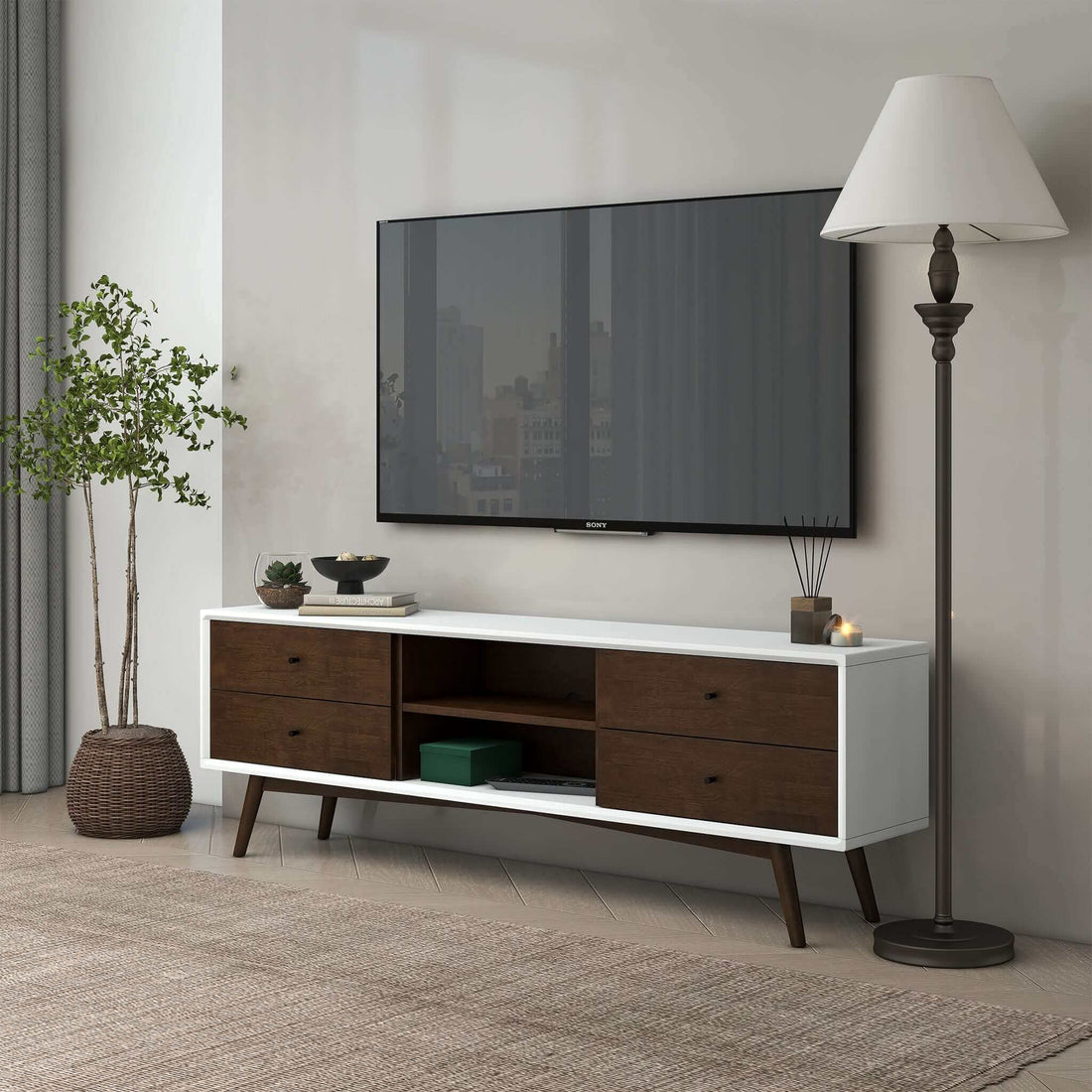 Caroline Walnut White TV Stand Up To 72" - TVC00700202