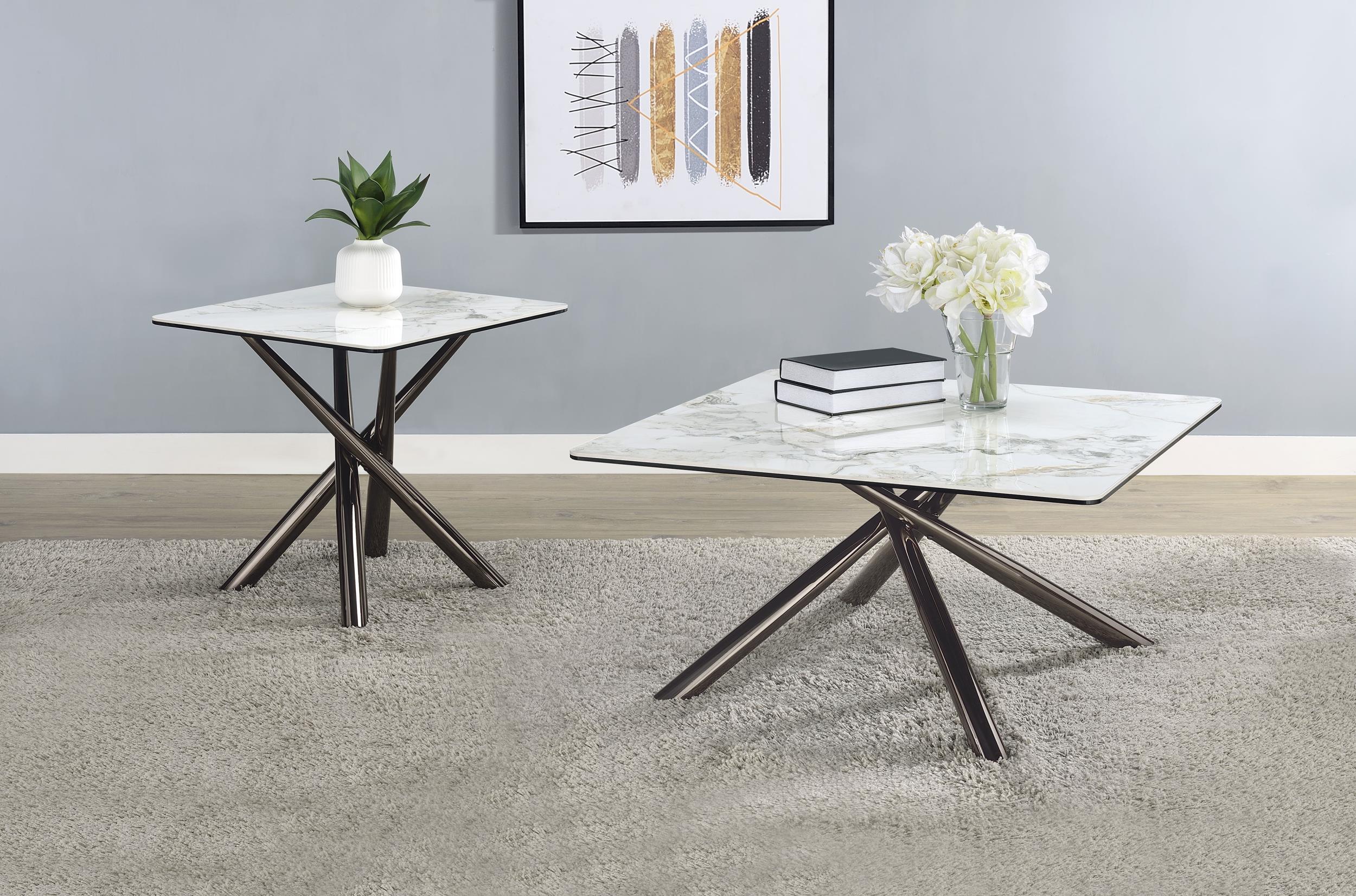 Carvell Square Sintered Stone Top End Side Table Mirage White - 708137