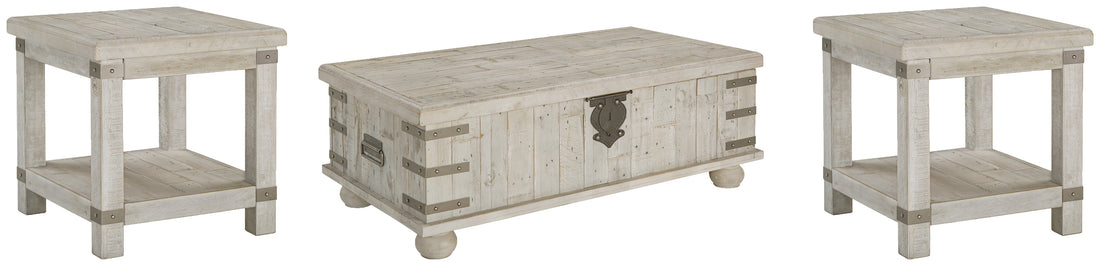 Carynhurst Coffee Table with 2 End Tables in White Wash Gray - PKG007153