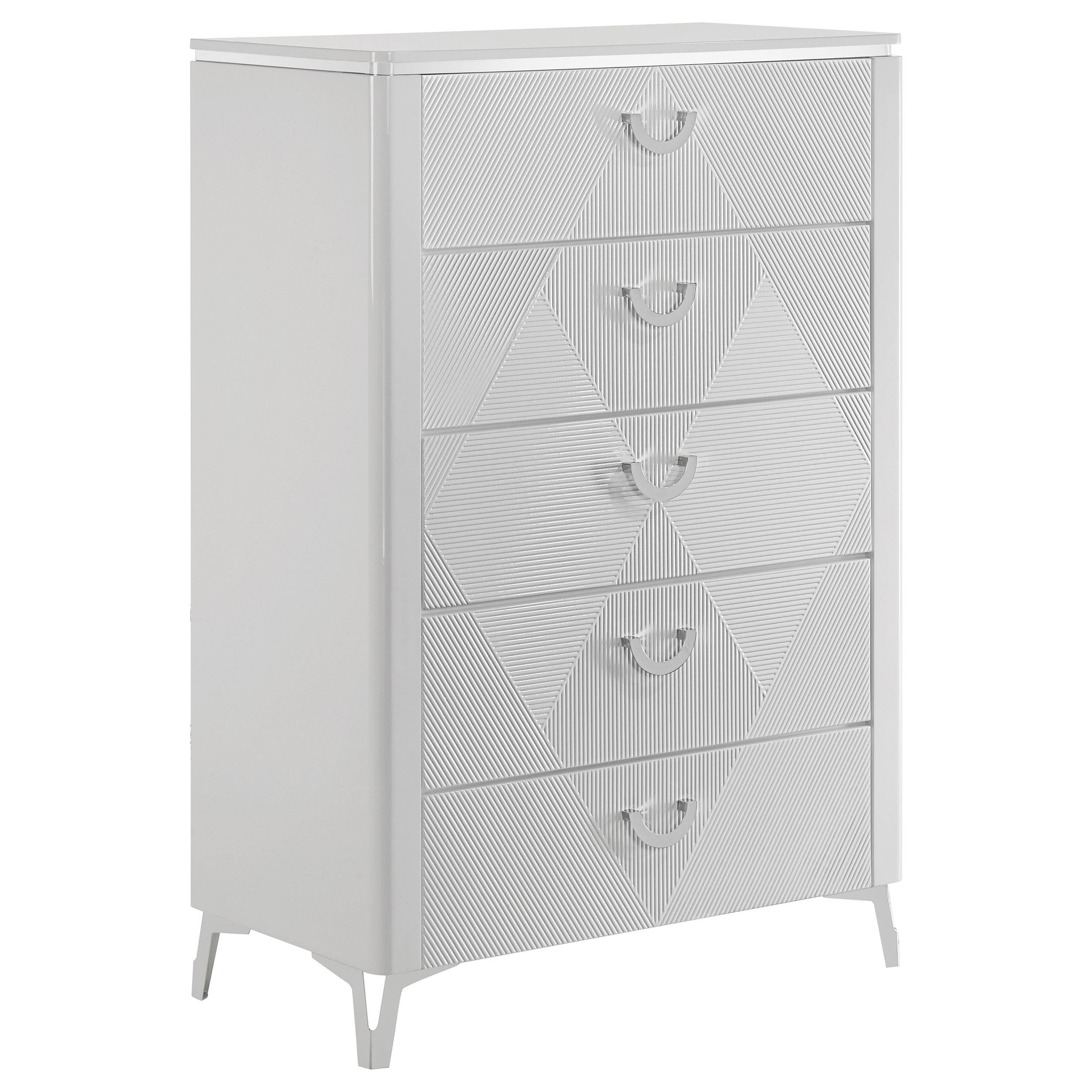 Cassia 5-piece Eastern King LED Bedroom Set White High Gloss - 215791KE-S5