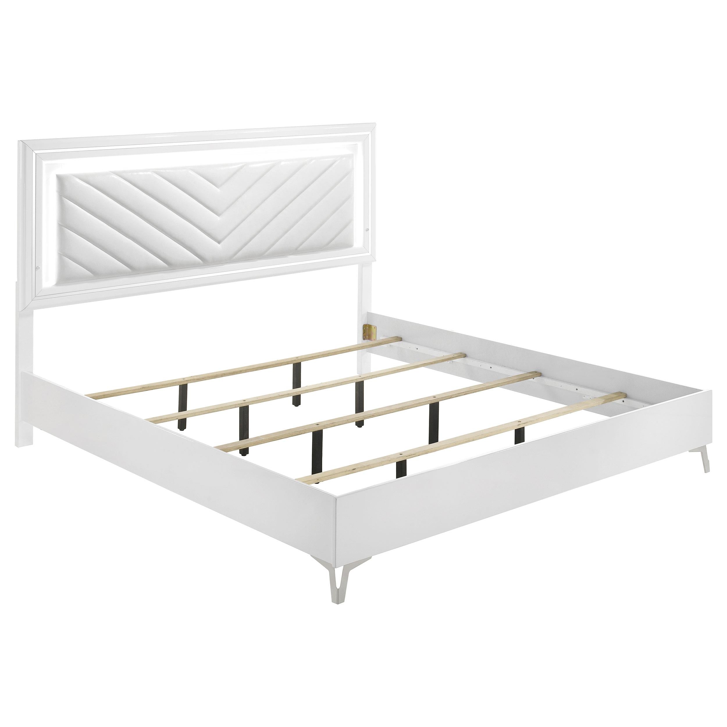 Cassia 5-piece Eastern King LED Bedroom Set White High Gloss - 215791KE-S5