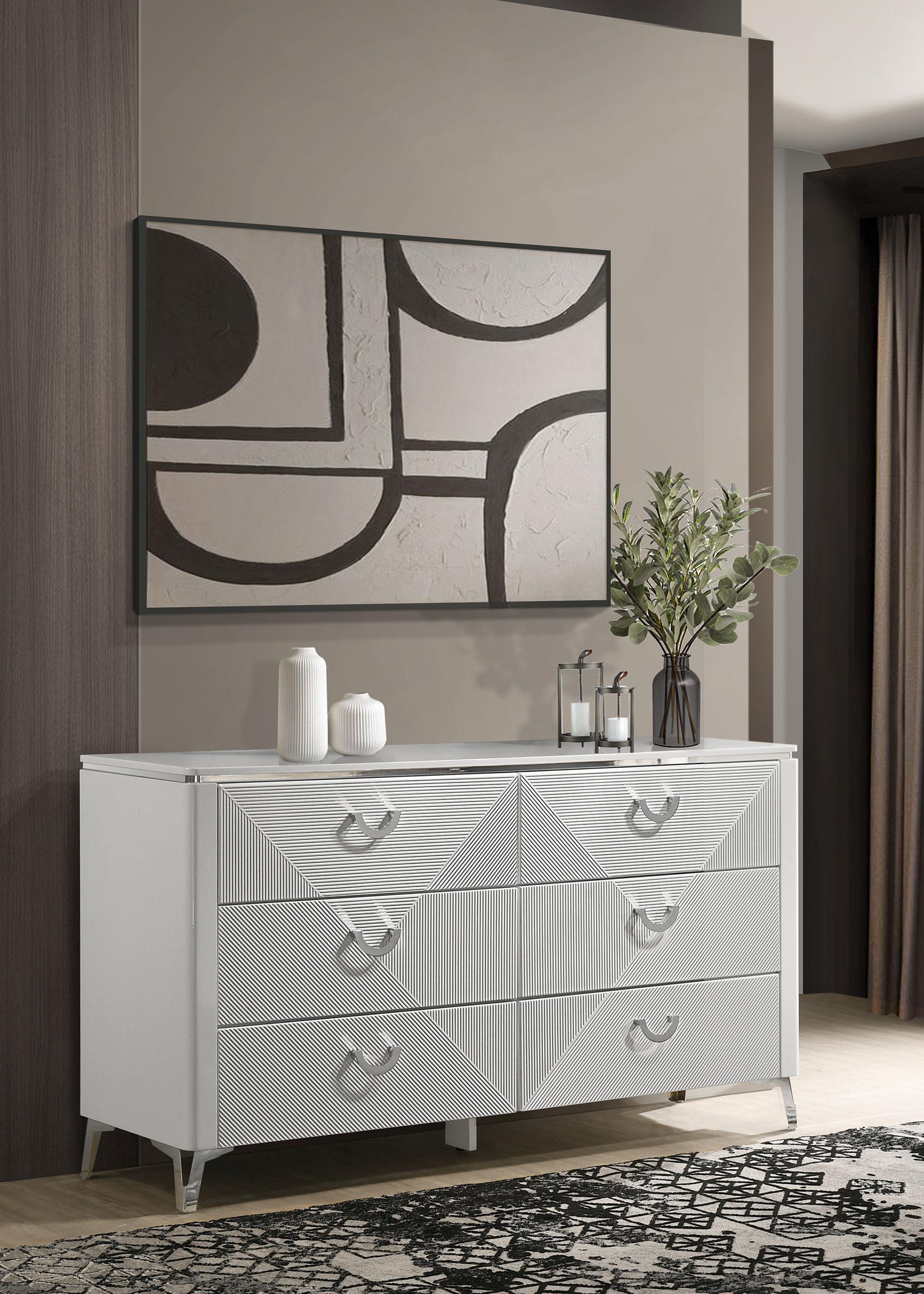 Cassia 6-drawer Bedroom Dresser Cabinet White High Gloss - 215793