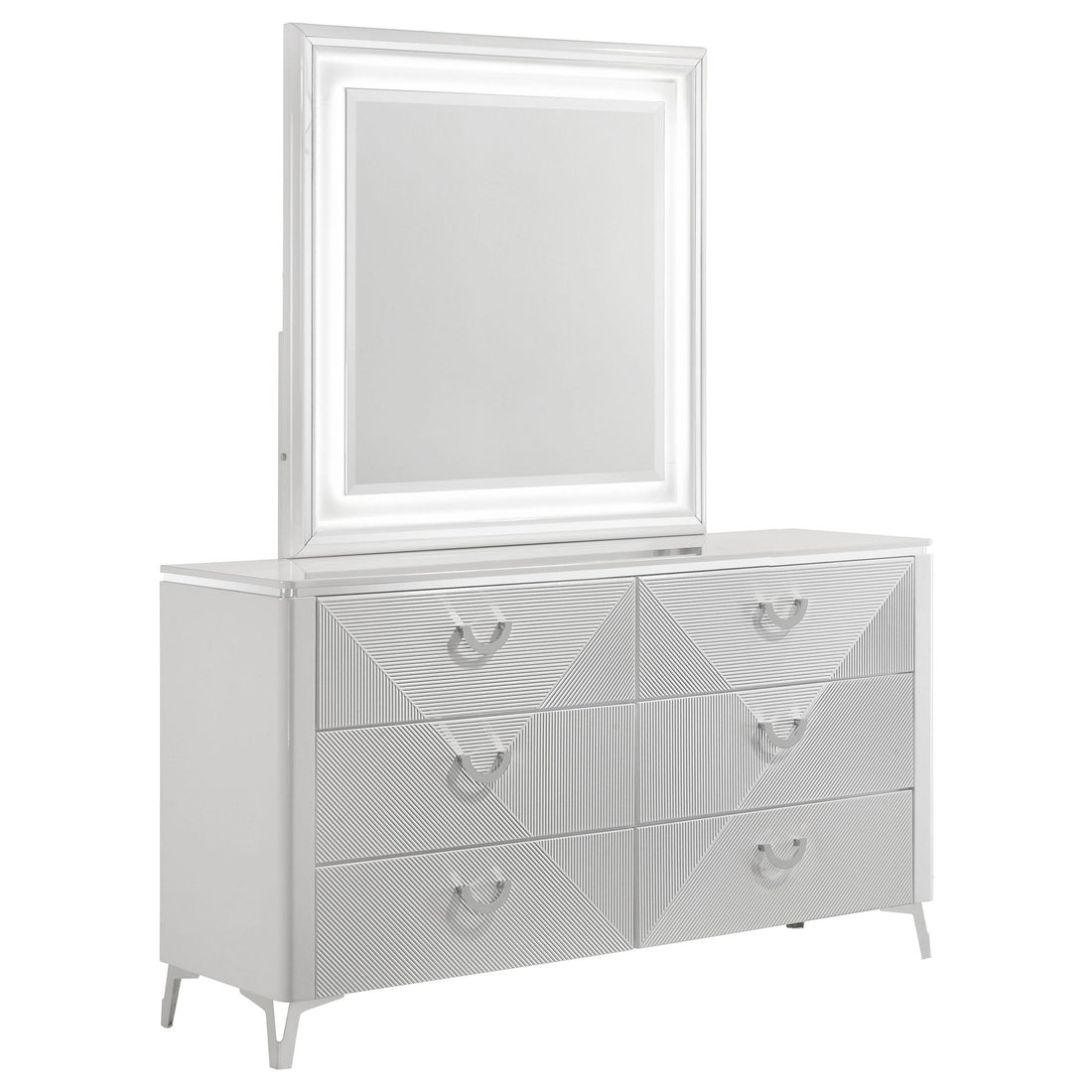 Cassia 6-drawer Dresser Cabinet with Mirror White High Gloss - 215793M
