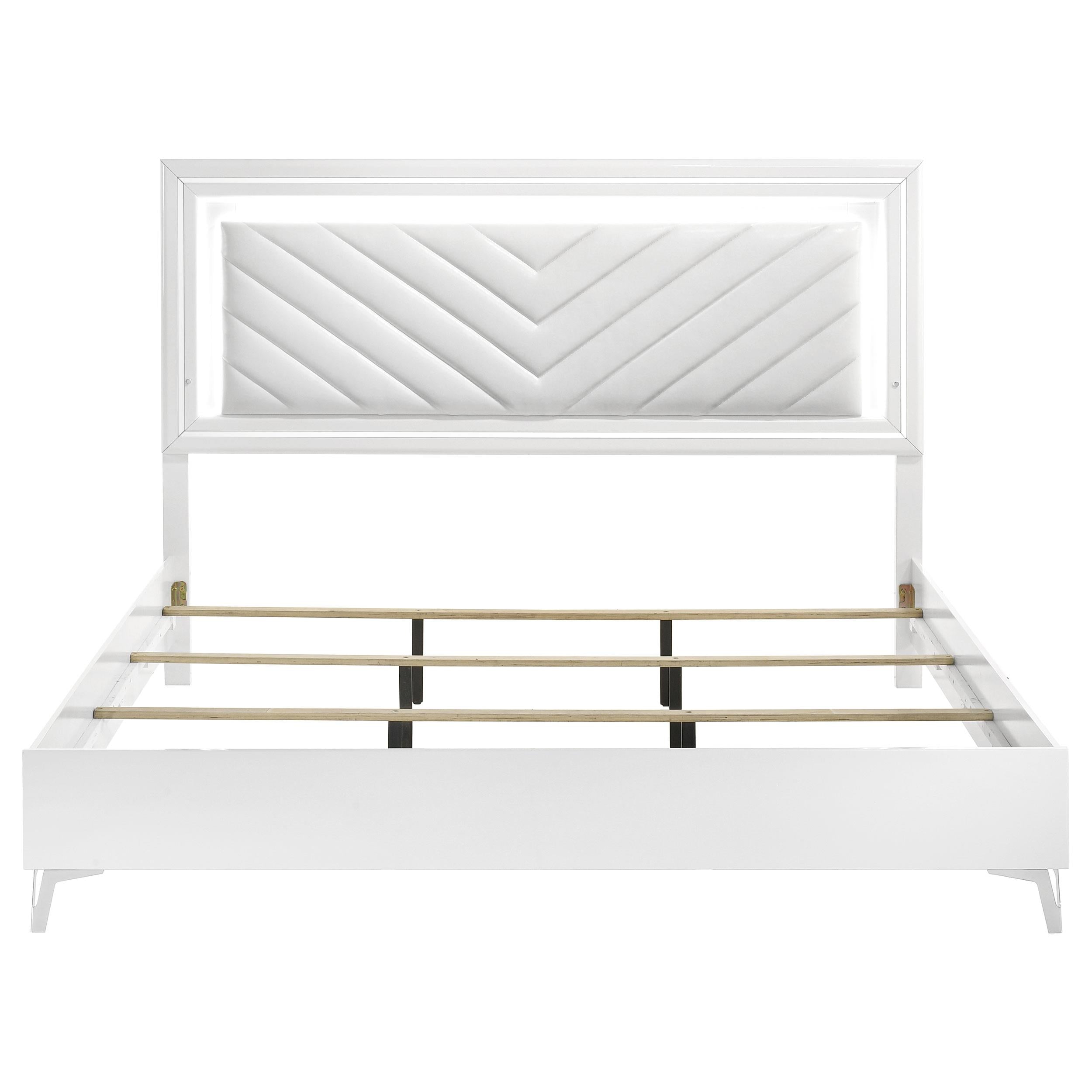 Cassia Eastern King LED Panel Bed White High Gloss - 215791KE