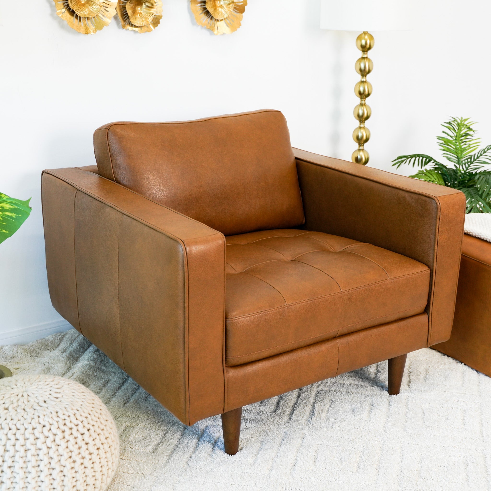 Catherine Leather Lounge Chair (Tan Leather) - LCH00402401