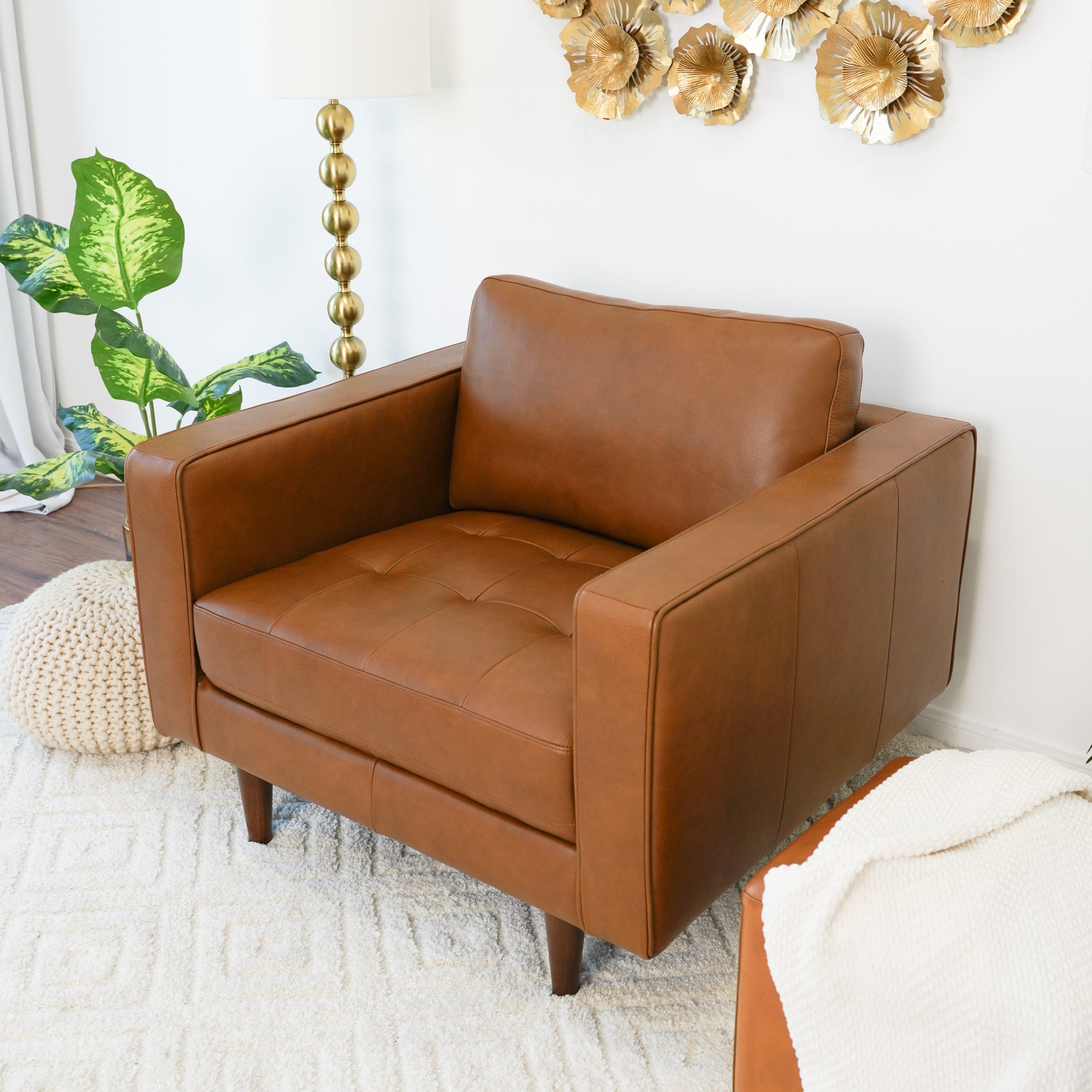 Catherine Leather Lounge Chair (Tan Leather) - LCH00402401