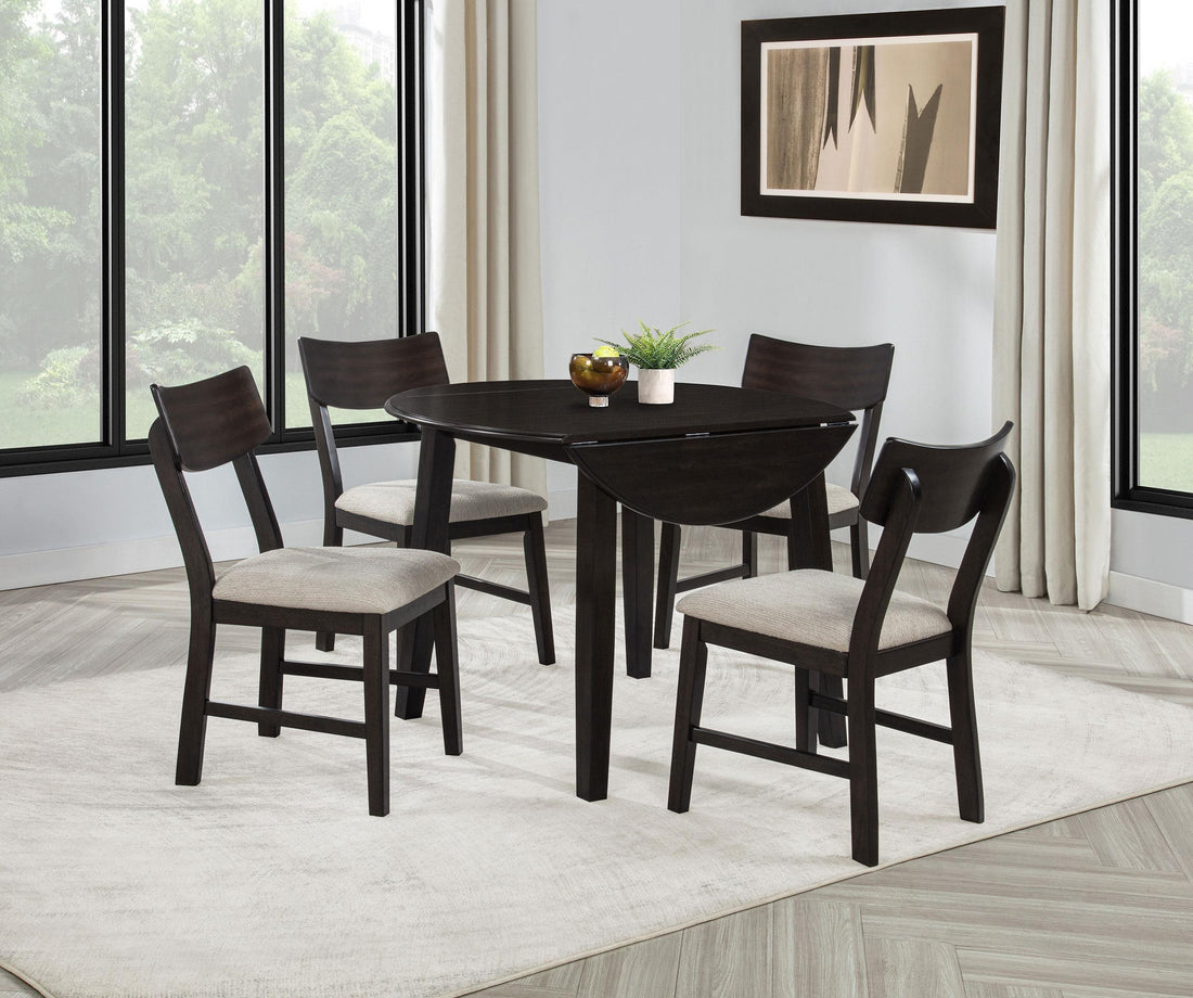 Catley 5-piece Round Drop Leaf Dining Table Set Dark Coffee - 150350