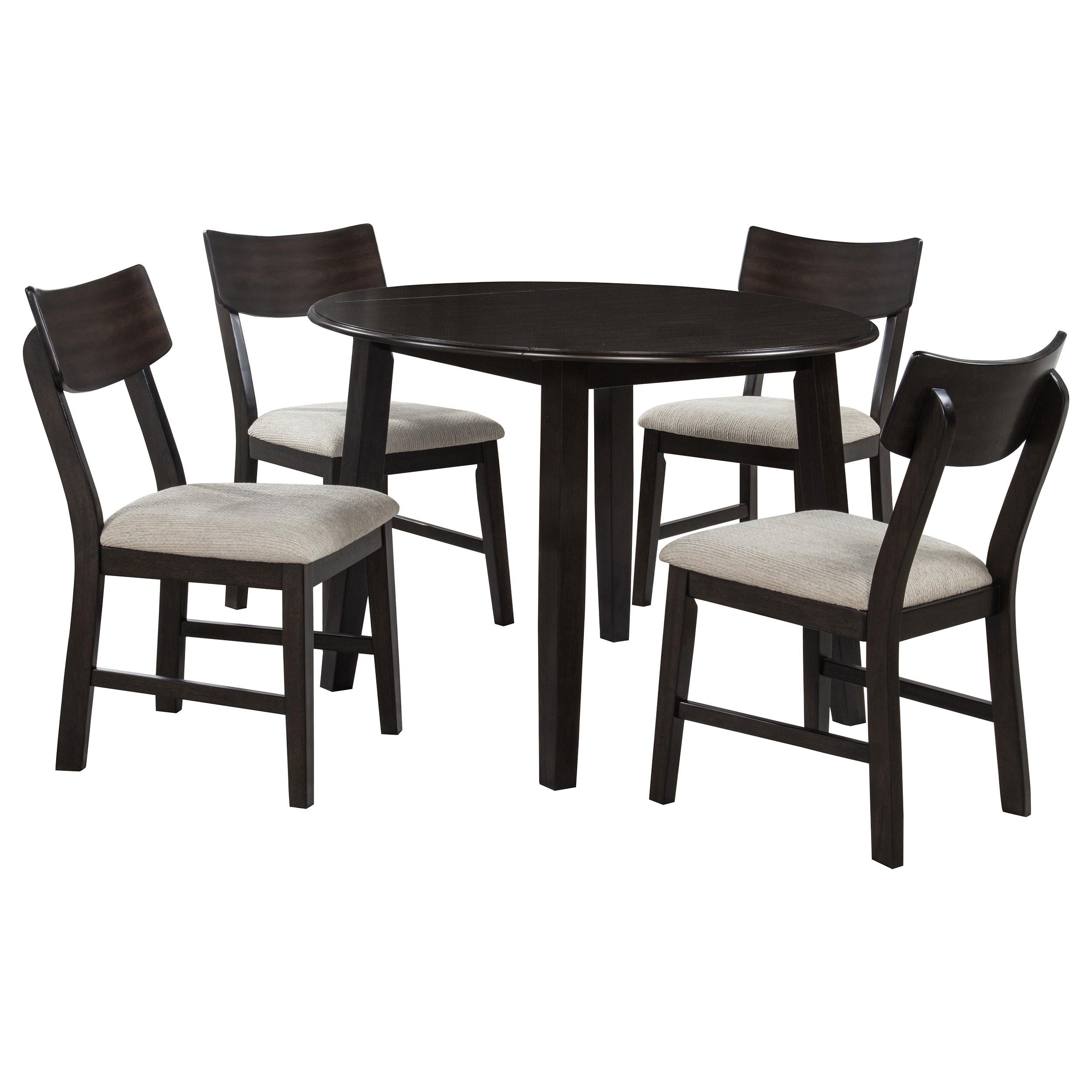 Catley 5-piece Round Drop Leaf Dining Table Set Dark Coffee - 150350