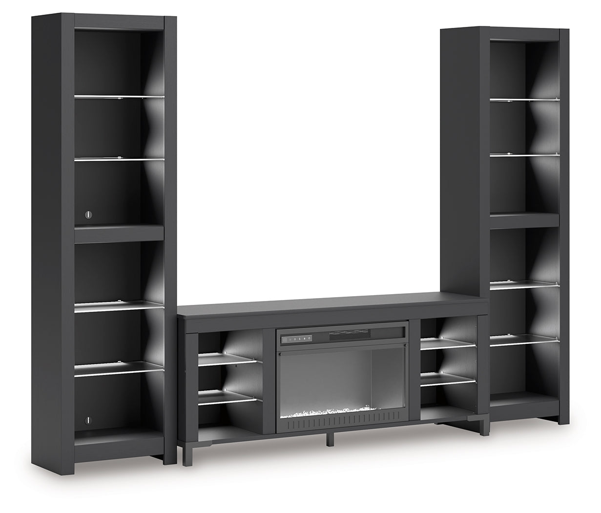 Cayberry Black 3-Piece Entertainment Center with Electric Fireplace - W2721W2
