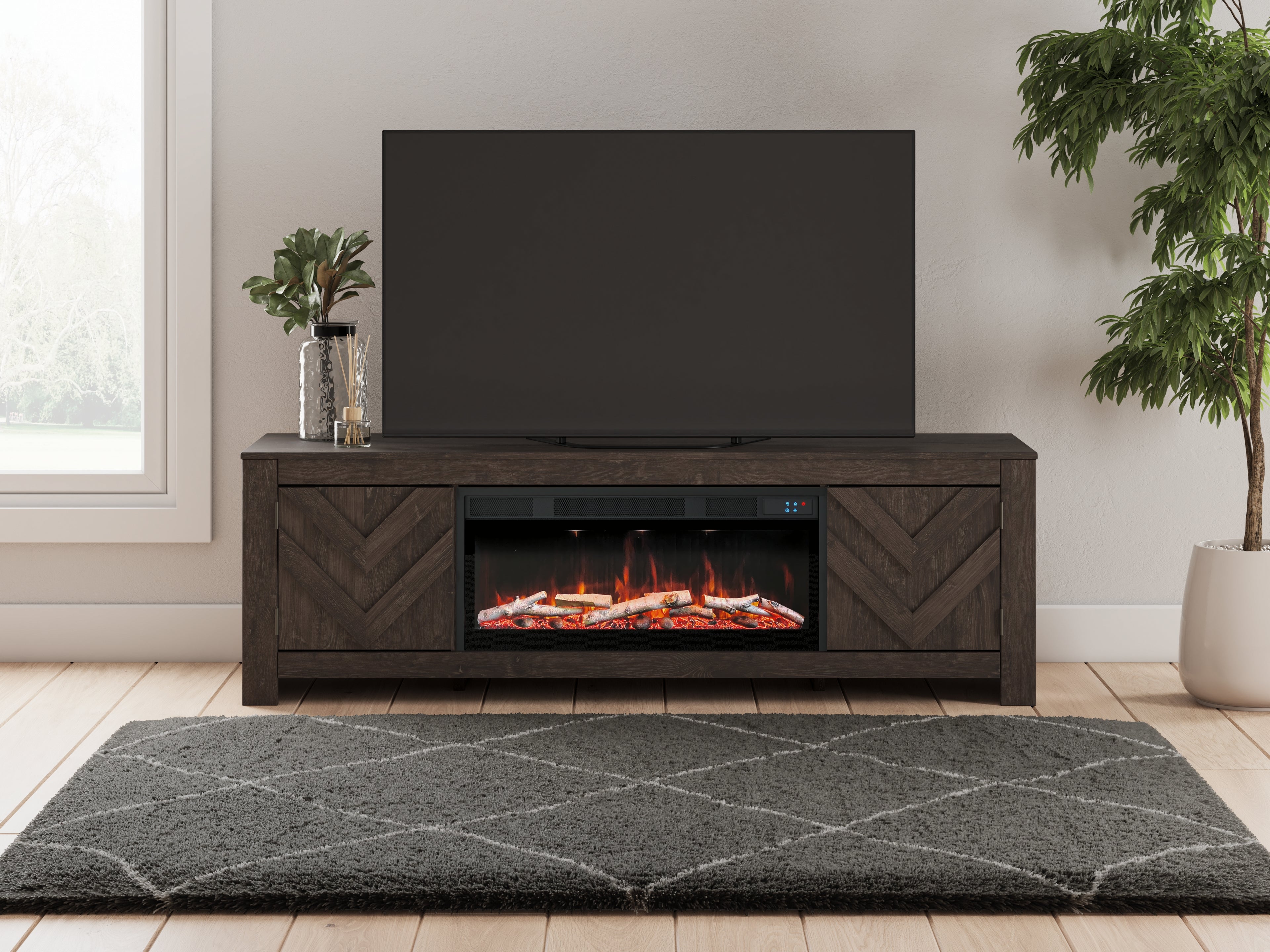 Cayboni Black 71" TV Stand with Electric Fireplace - W3789W1
