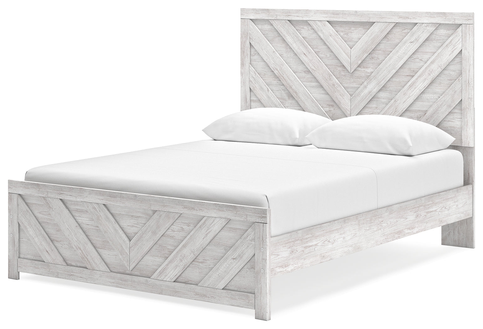 Cayboni Queen Panel Bed with Mirrored Dresser and 2 Nightstands in Whitewash from Ashley - Luna Furniture