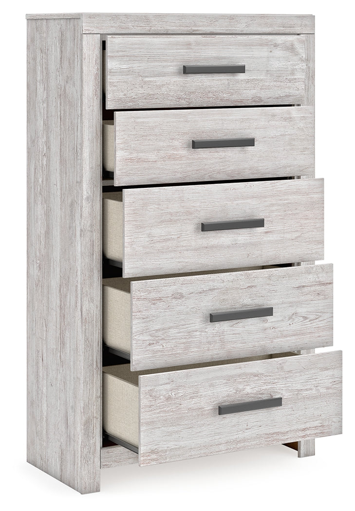 Cayboni Queen Panel Bed with Mirrored Dresser, Chest and Nightstand in Whitewash from Ashley - Luna Furniture