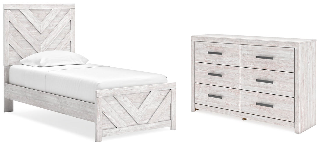 Cayboni Twin Panel Bed with Dresser in Whitewash - PKG019170