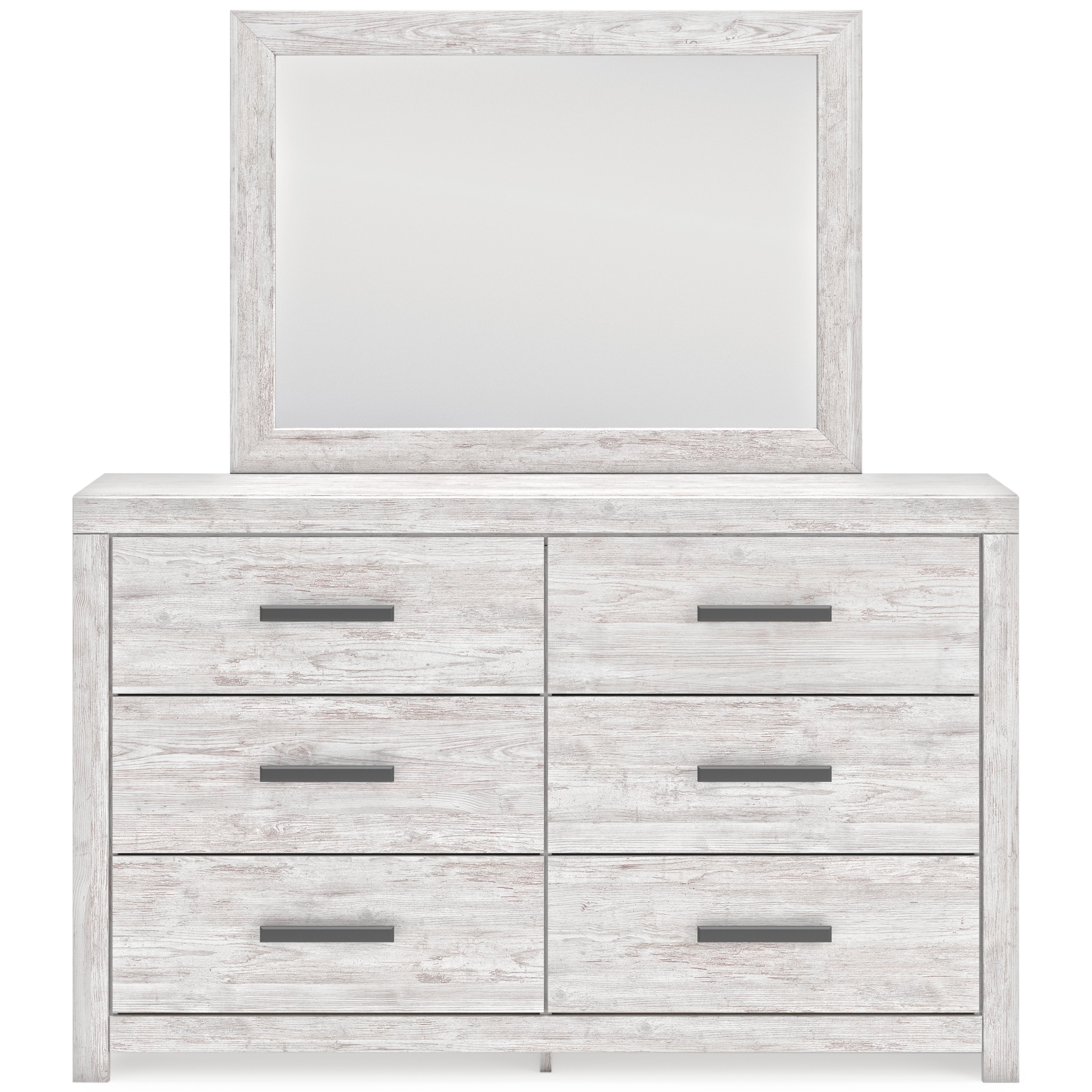 Cayboni Twin Panel Bed with Mirrored Dresser, Chest and 2 Nightstands in Whitewash - PKG019166