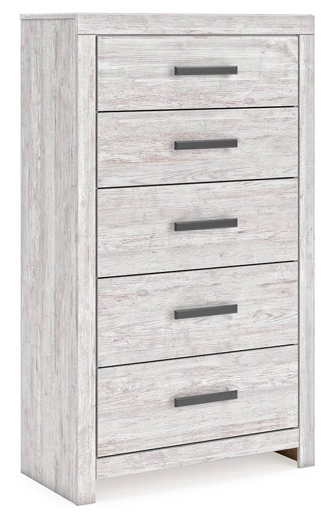 Cayboni Twin Panel Bed with Mirrored Dresser, Chest and Nightstand in Whitewash from Ashley - Luna Furniture