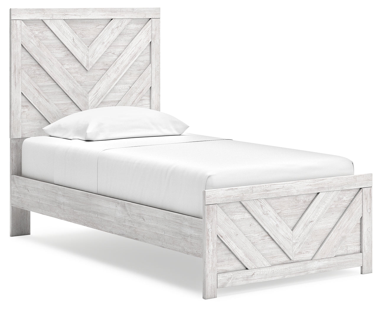 Cayboni Twin Panel Bed with Mirrored Dresser, Chest and Nightstand in Whitewash from Ashley - Luna Furniture