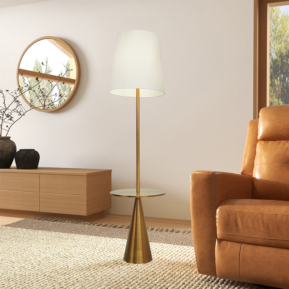 Celestial Modern Floor Lamp with Brass Accent Table with Large White Shade - FLL03700501