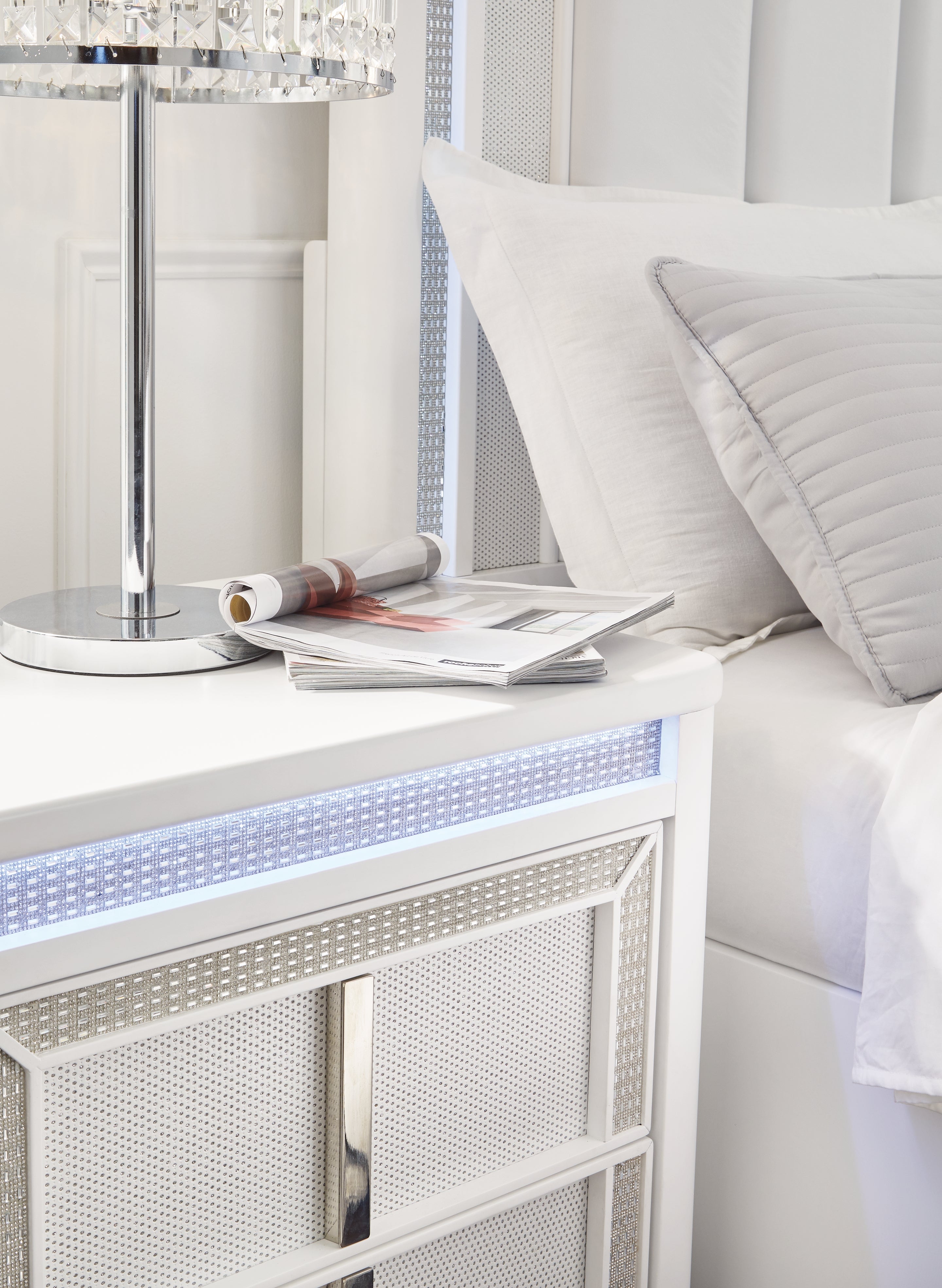 Chalanna California King Upholstered Storage Bed with Dresser and Nightstand in White from Ashley - Luna Furniture