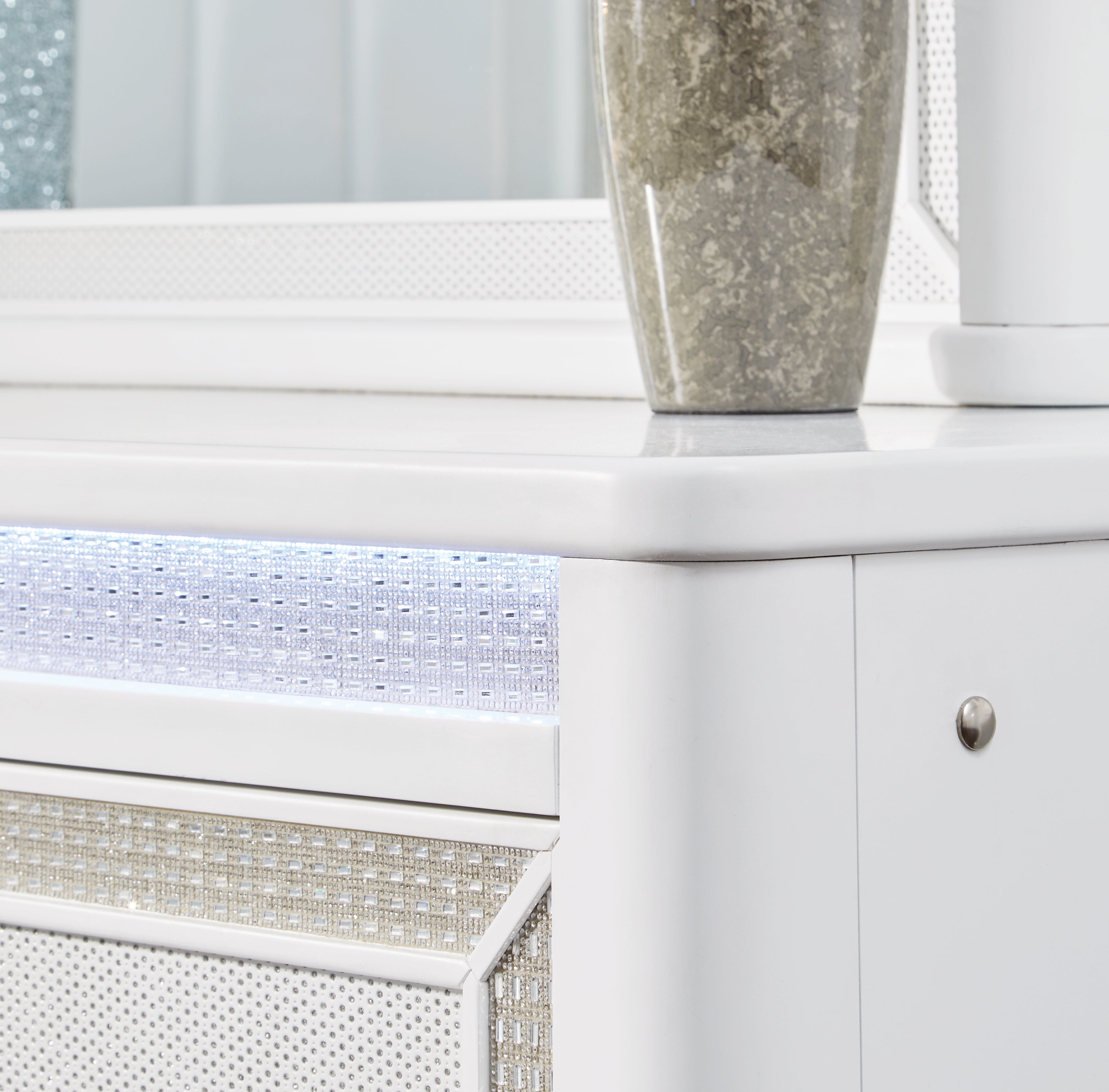 Chalanna California King Upholstered Storage Bed with Dresser and Nightstand in White from Ashley - Luna Furniture