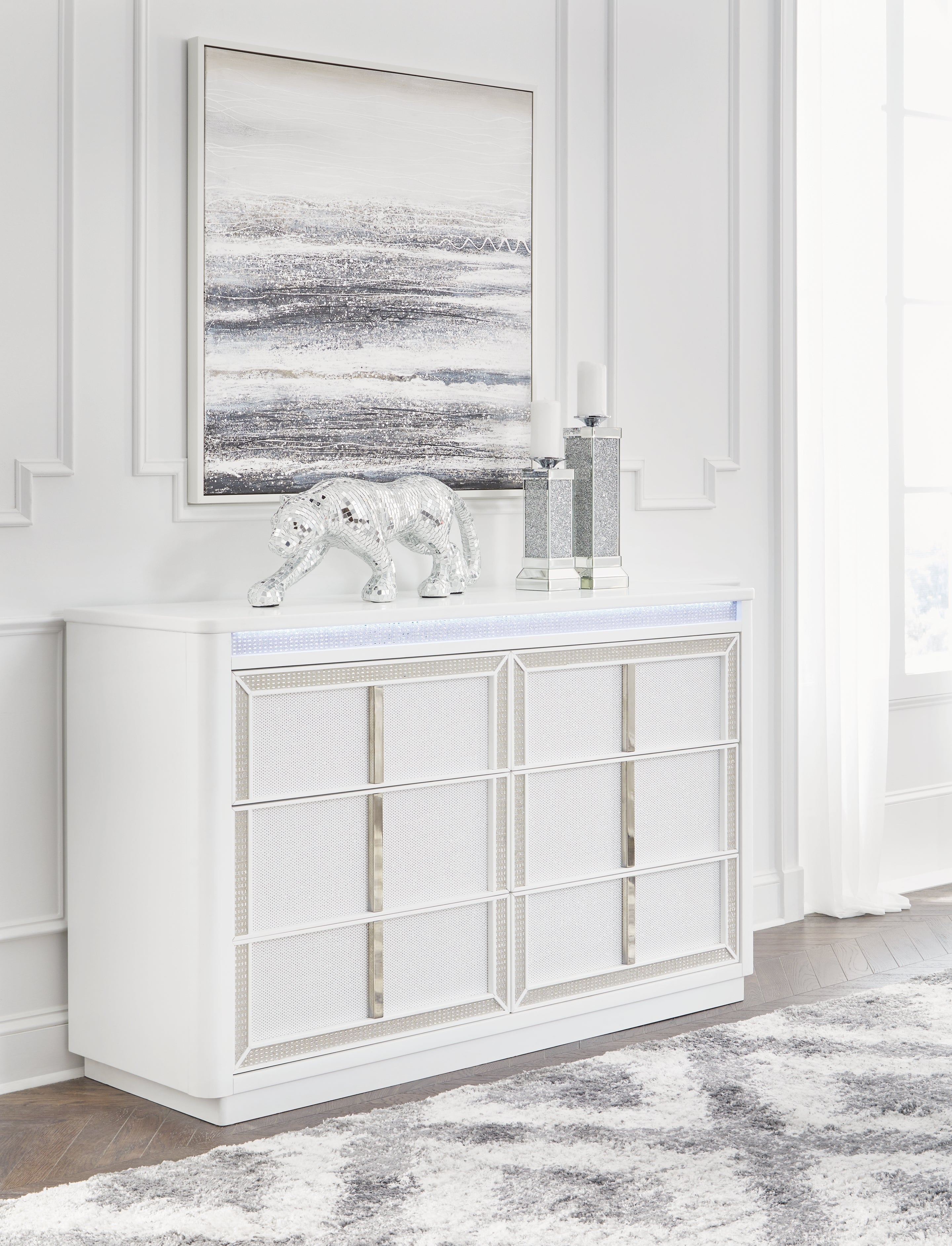 Chalanna King Upholstered Storage Bed with Dresser and Nightstand in White from Ashley - Luna Furniture