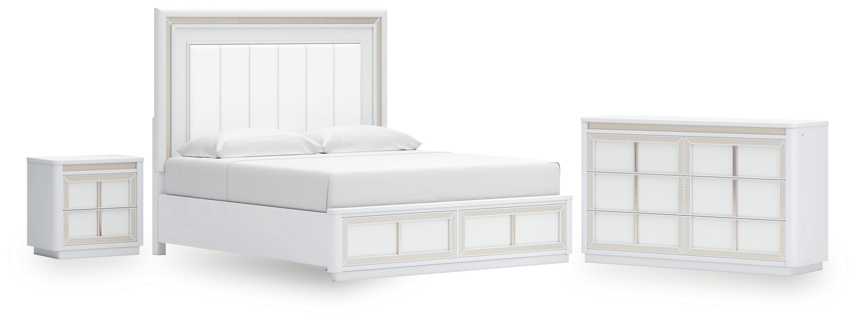 Chalanna King Upholstered Storage Bed with Dresser and Nightstand in White from Ashley - Luna Furniture