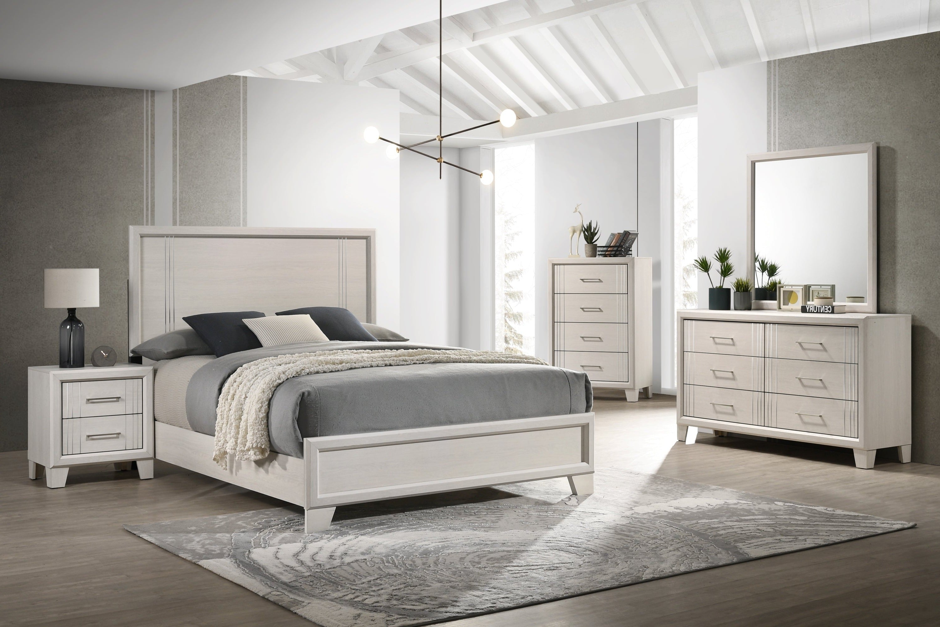 Charlie White Panel Bedroom Set - SET | B9230-Q-HBFB | B9230-KQ-RAIL | B9230-2 | B9230-4 - Bien Home Furniture &amp; Electronics