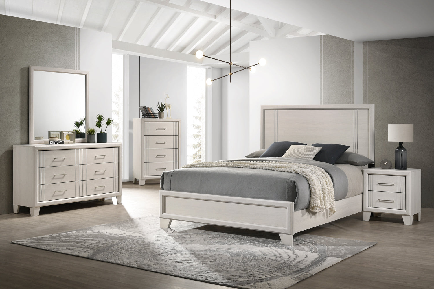 Charlie White Queen Panel Bed - SET | B9230-Q-HBFB | B9230-KQ-RAIL - Bien Home Furniture & Electronics