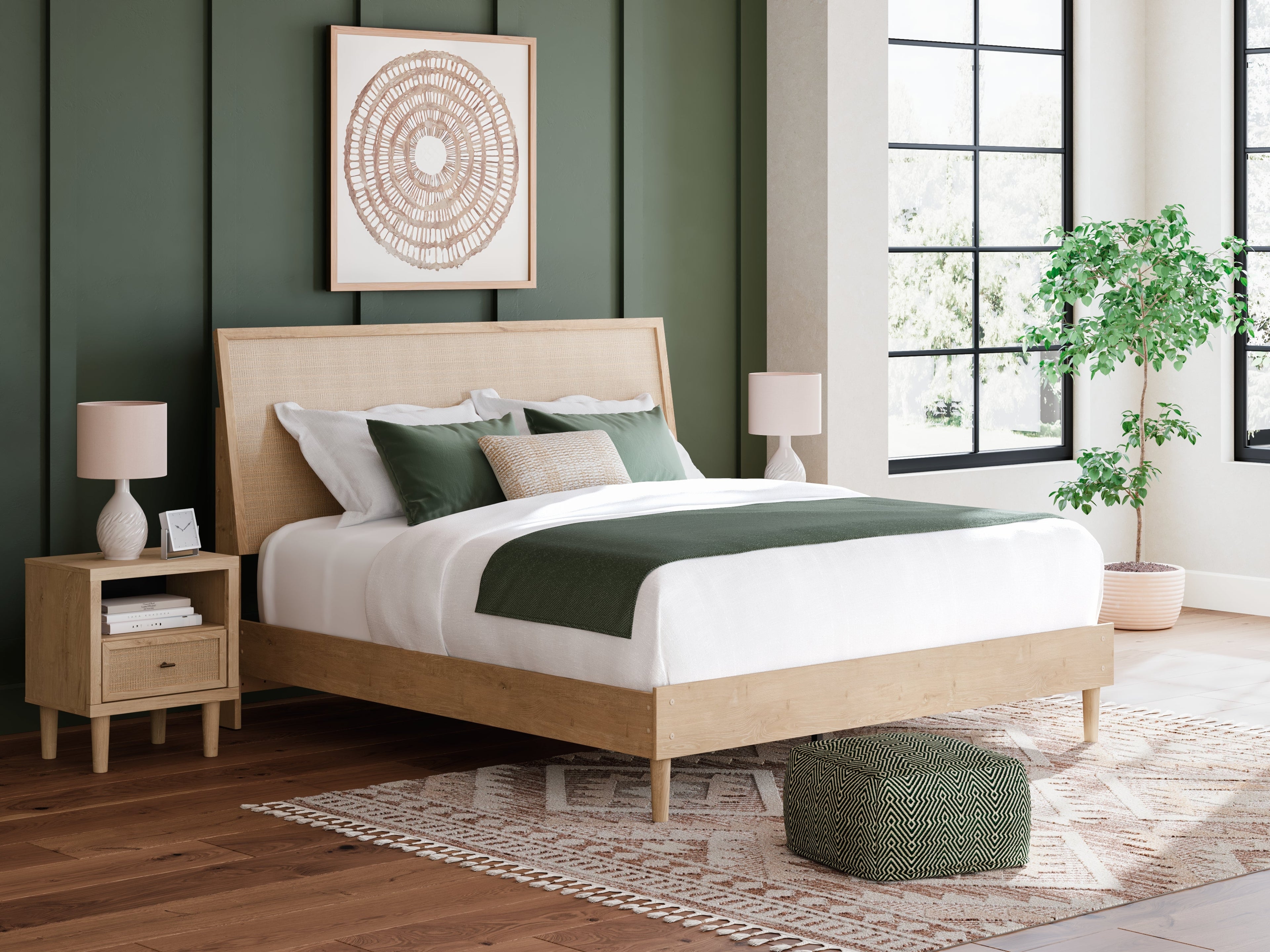 Cielden King Panel Bed with Mirrored Dresser and 2 Nightstands in Two-tone - PKG018919