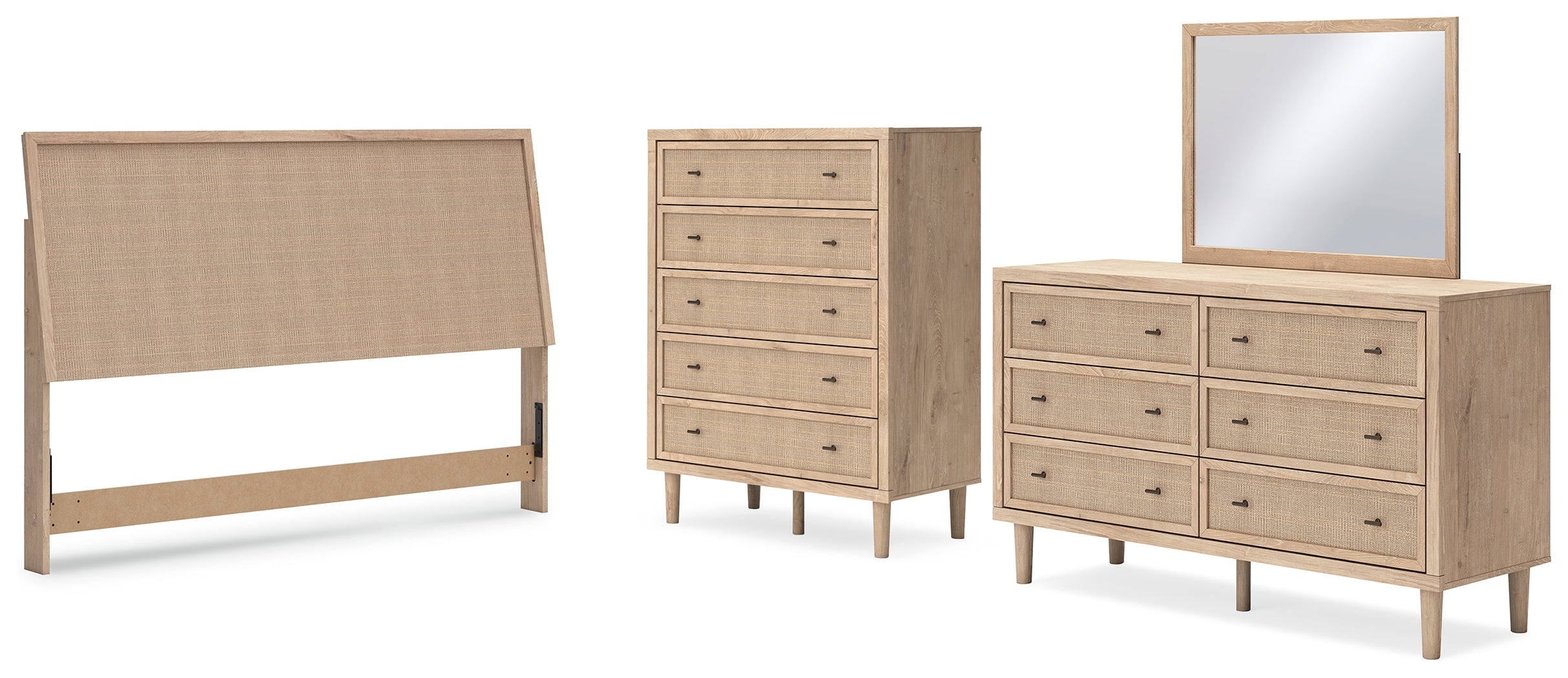 Cielden King Panel Headboard with Mirrored Dresser and Chest in Two-tone - PKG018684