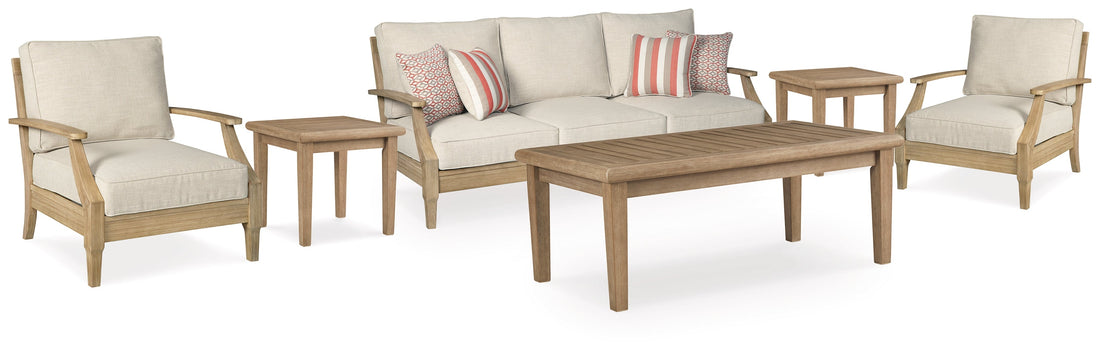 Clare View Outdoor Sofa and 2 Lounge Chairs with Coffee Table and 2 End Tables in Beige - PKG015420