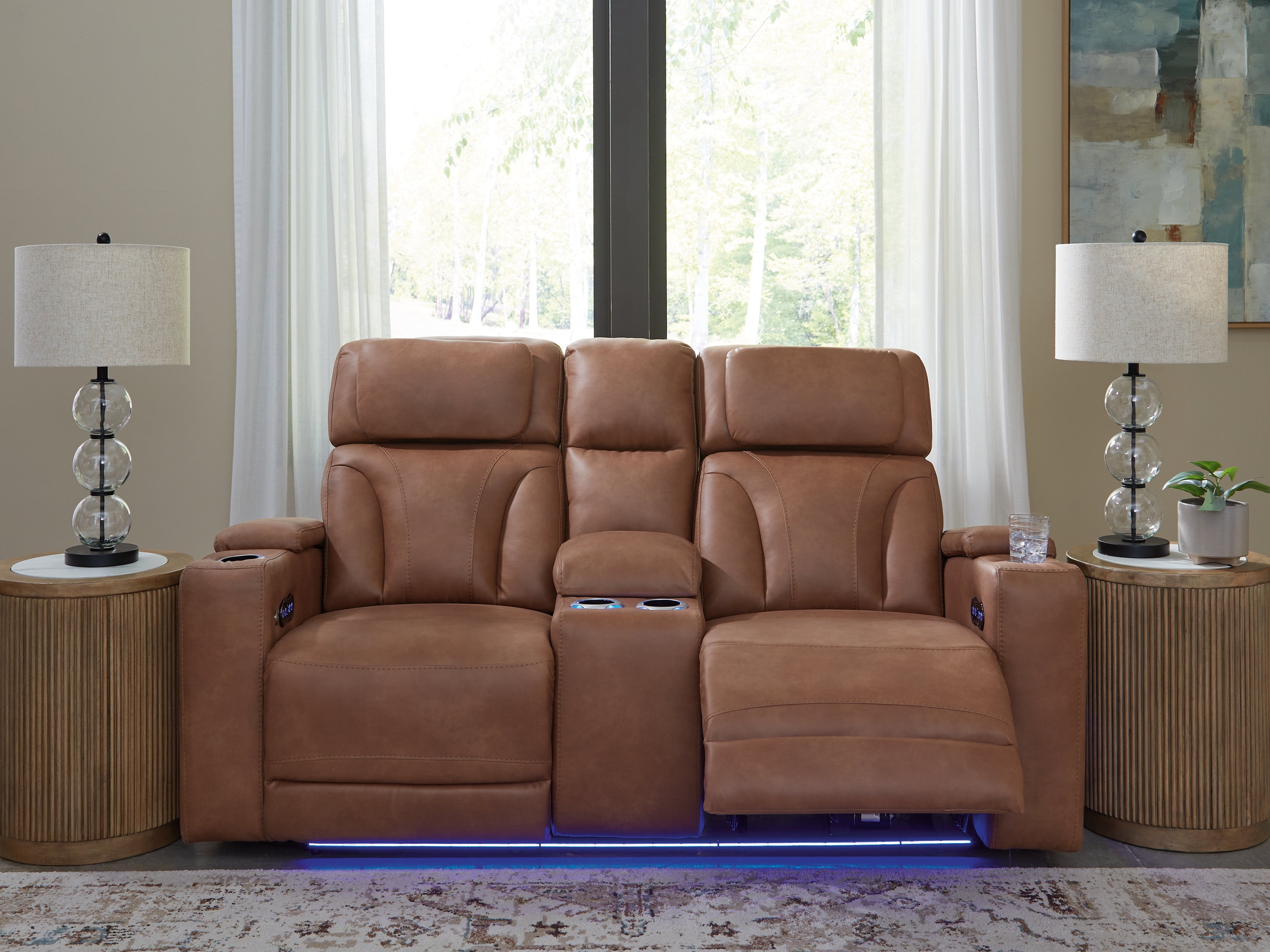 Clean-Slate Caramel Power Reclining Loveseat with Console - PC5010118
