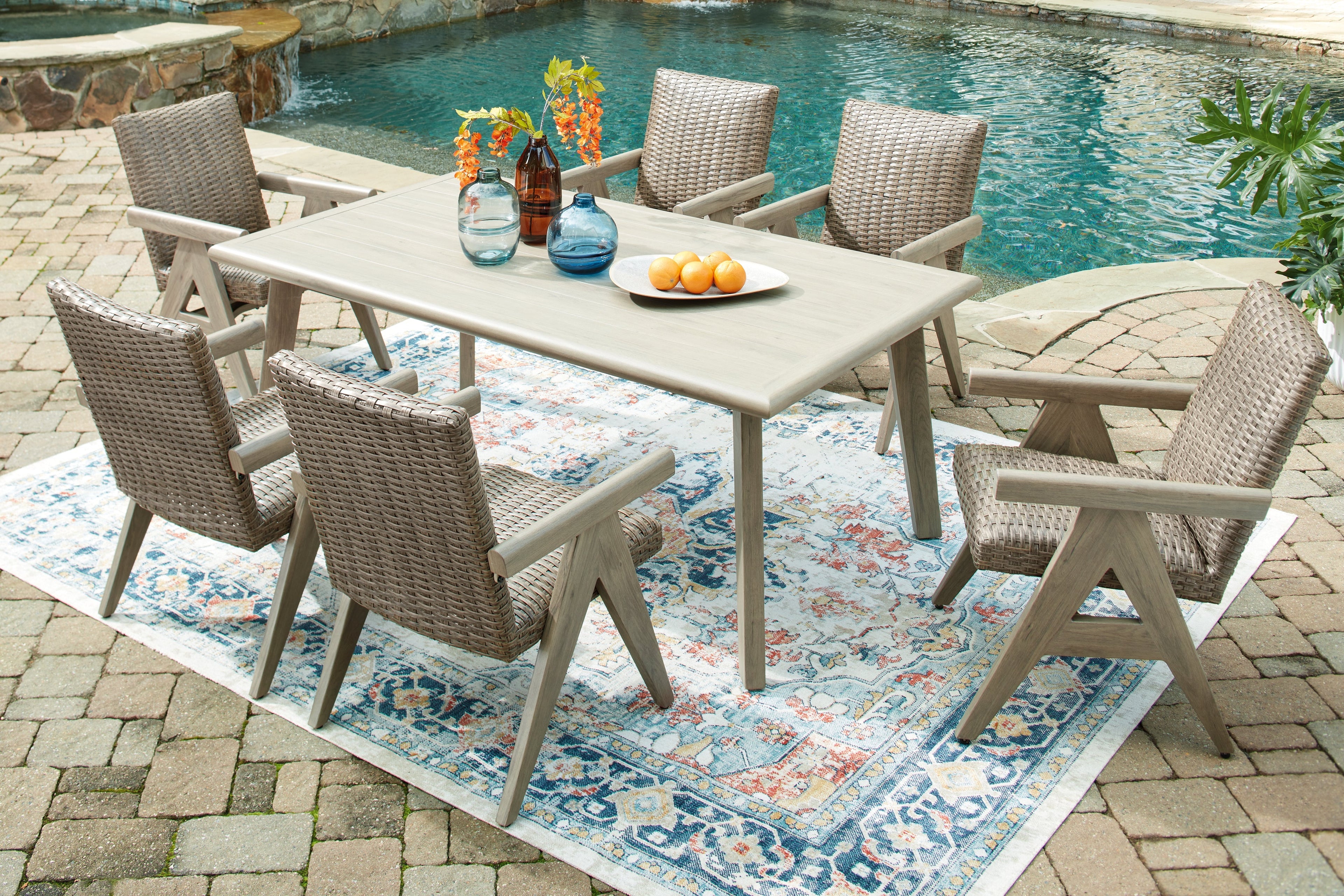 Cliff Trails Outdoor Dining Table and 6 Chairs in Beige from Ashley - Luna Furniture