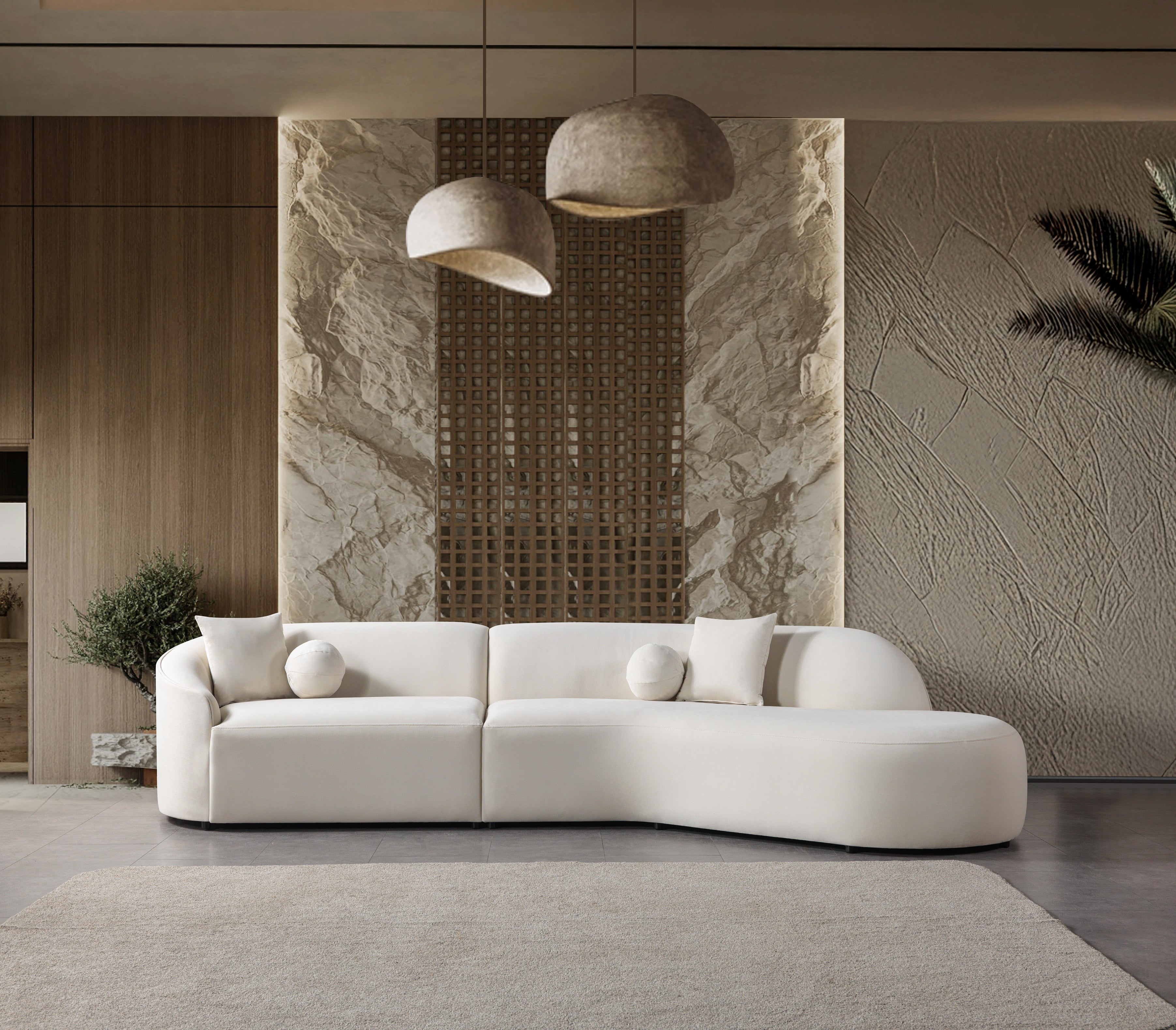 Cloe Ivory Velvet Curved 134" RAF Sectional - CLOEIVVL-SECRAF