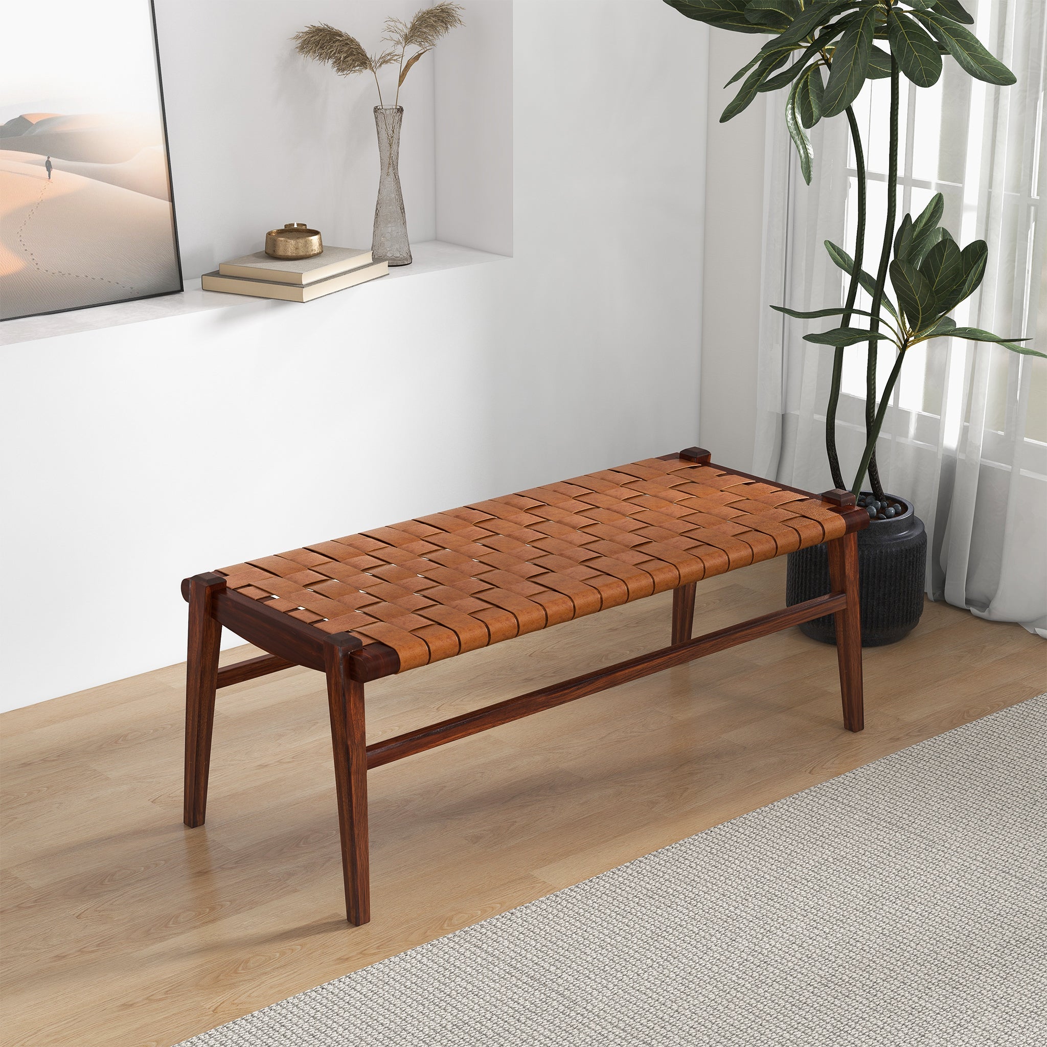 Cody Tan Leather Bench - BEN01301501