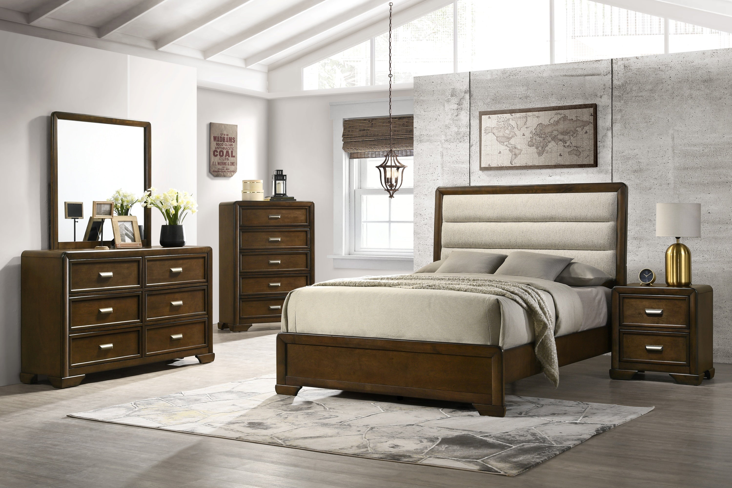 Coffield Brown King Upholstered Panel Bed - SET | B5530-K-HBFB | B5530-KQ-RAIL