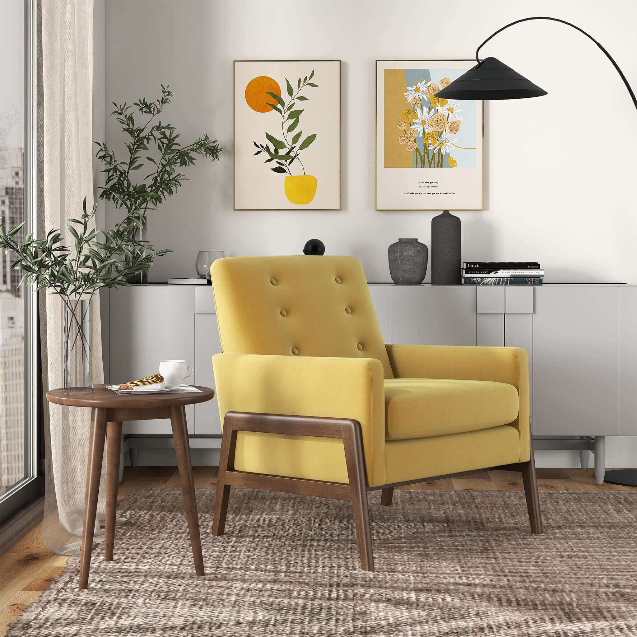 Cole Solid Wood Dark Yellow Velvet Lounge Chair - LCH00502203