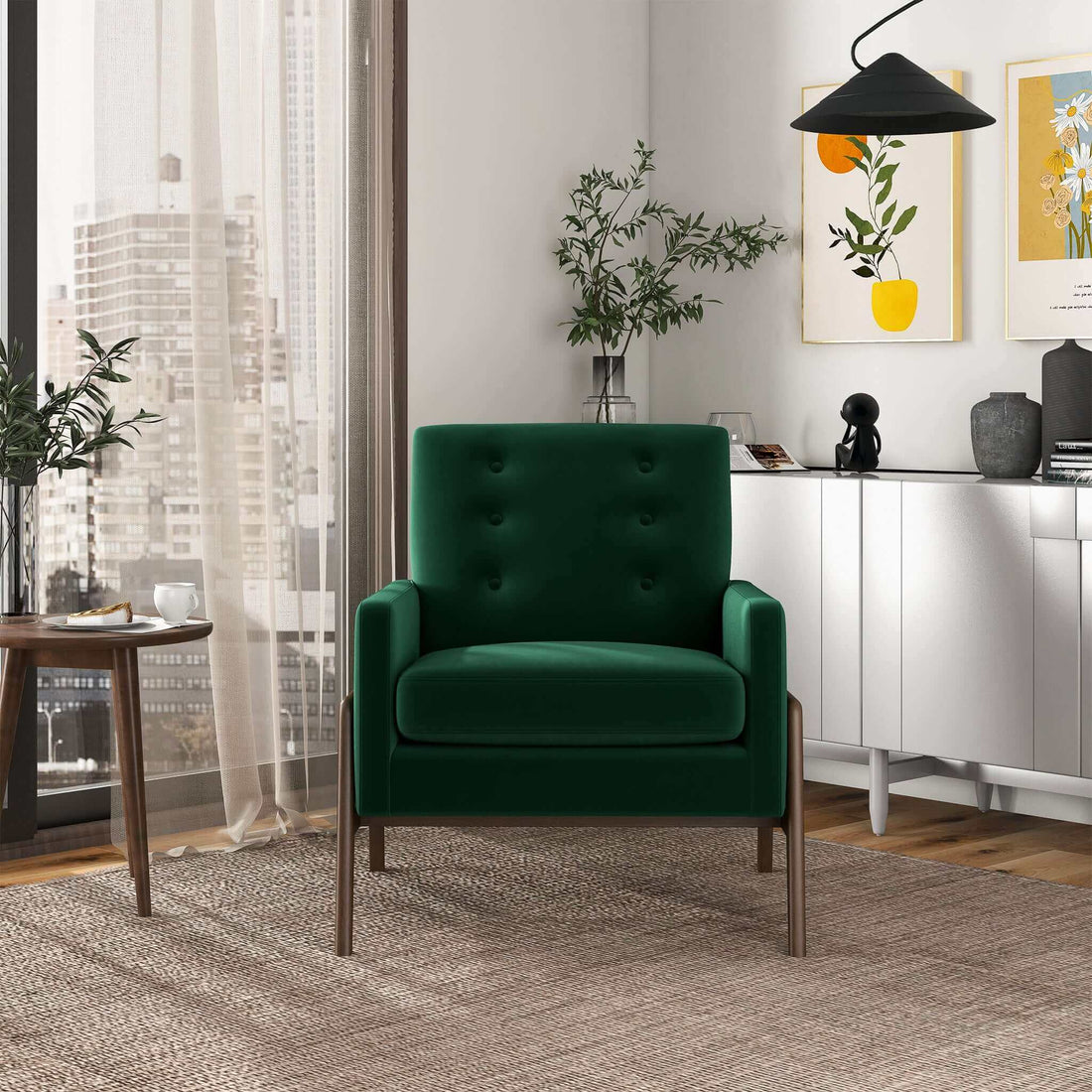 Cole Solid Wood Green Velvet Lounge Chair - LCH00502202