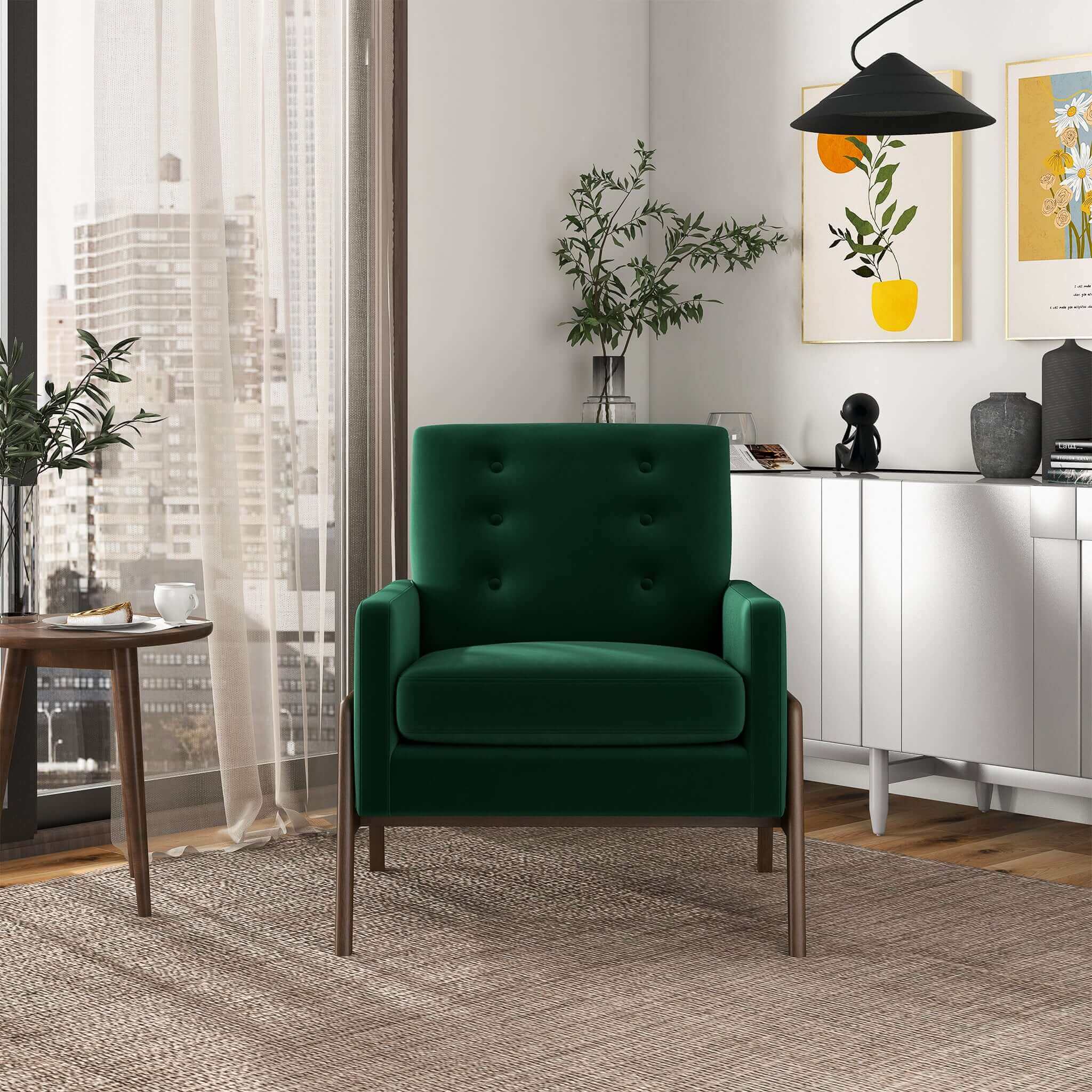 Cole Solid Wood Green Velvet Lounge Chair - LCH00502202