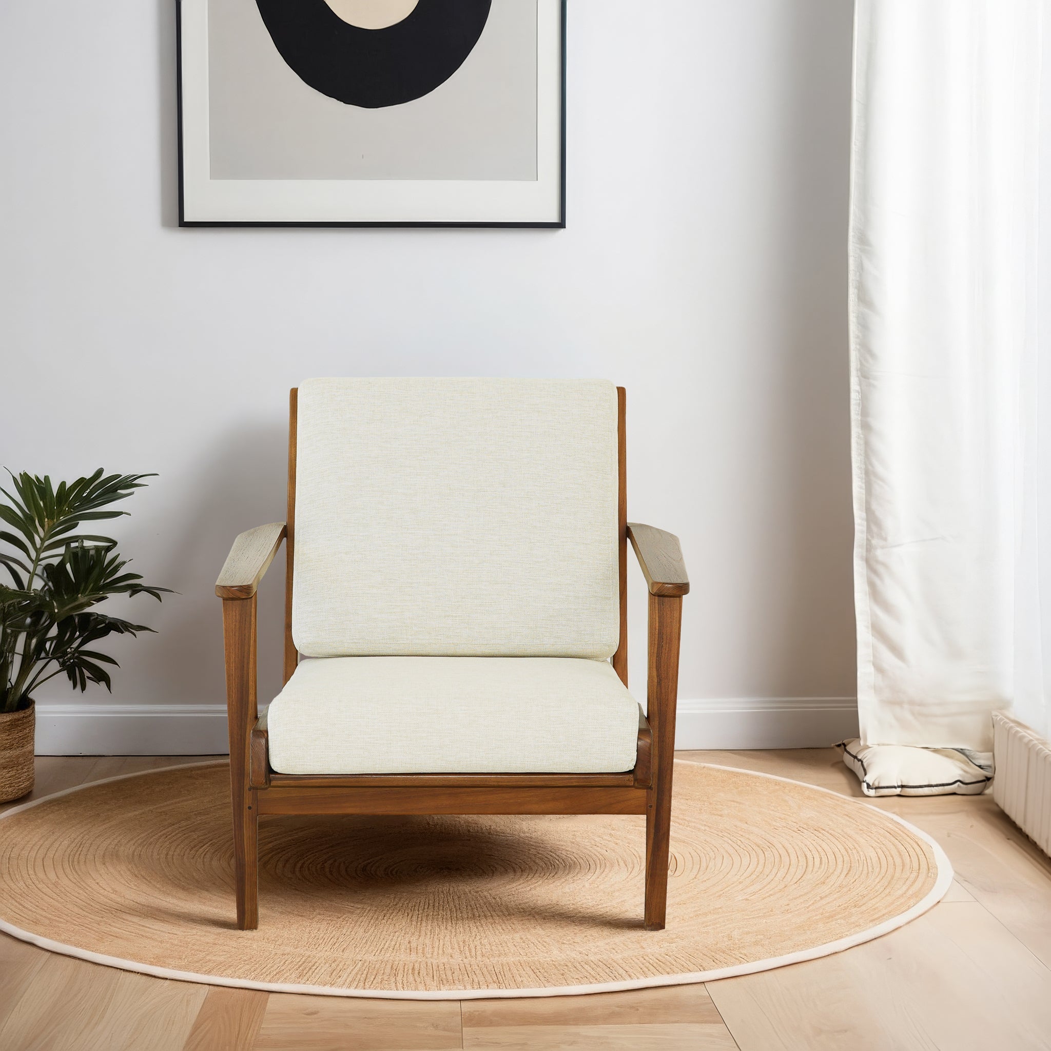 Connor Solid Wood Linen Lounge Chair - Cream - LCH01101112