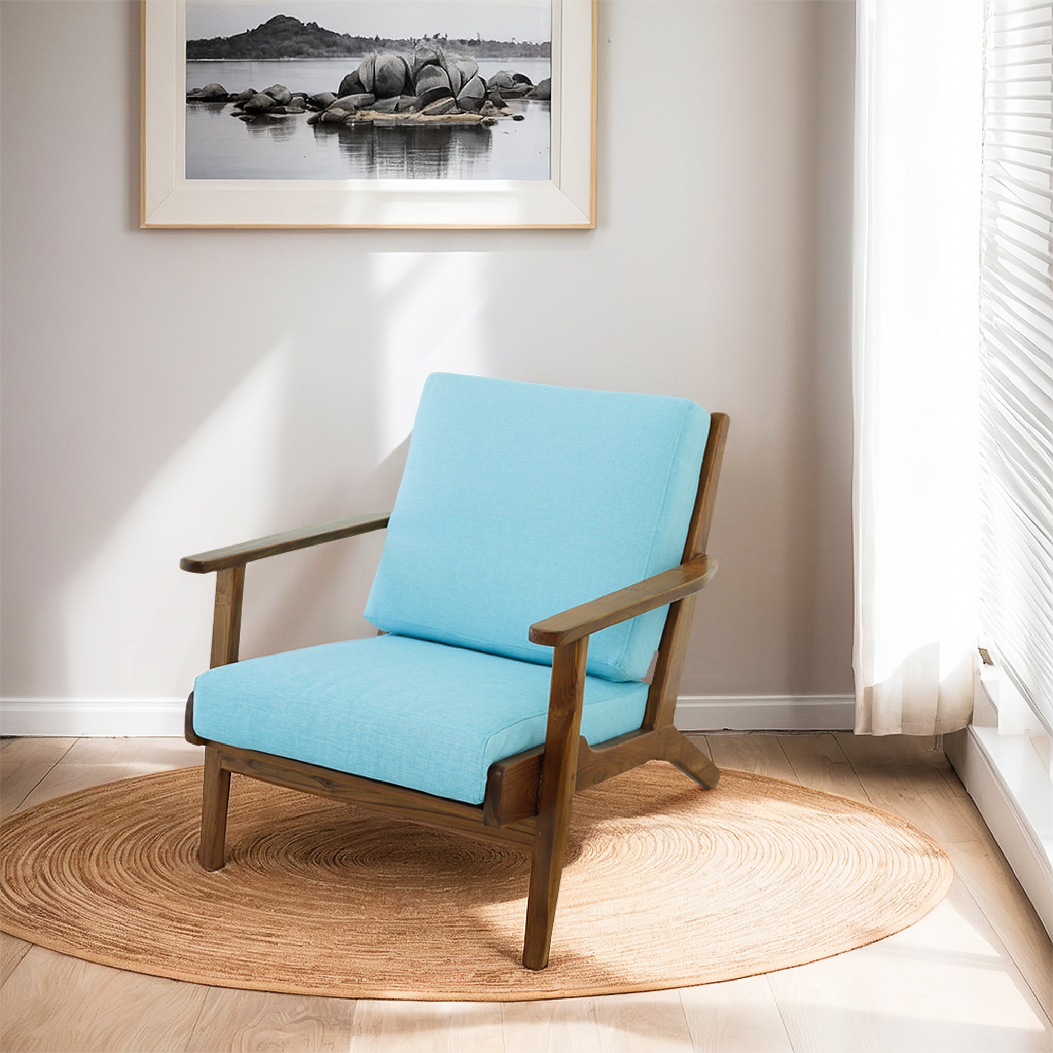 Connor Solid Wood Linen Lounge Chair - Sky Blue - LCH01101114