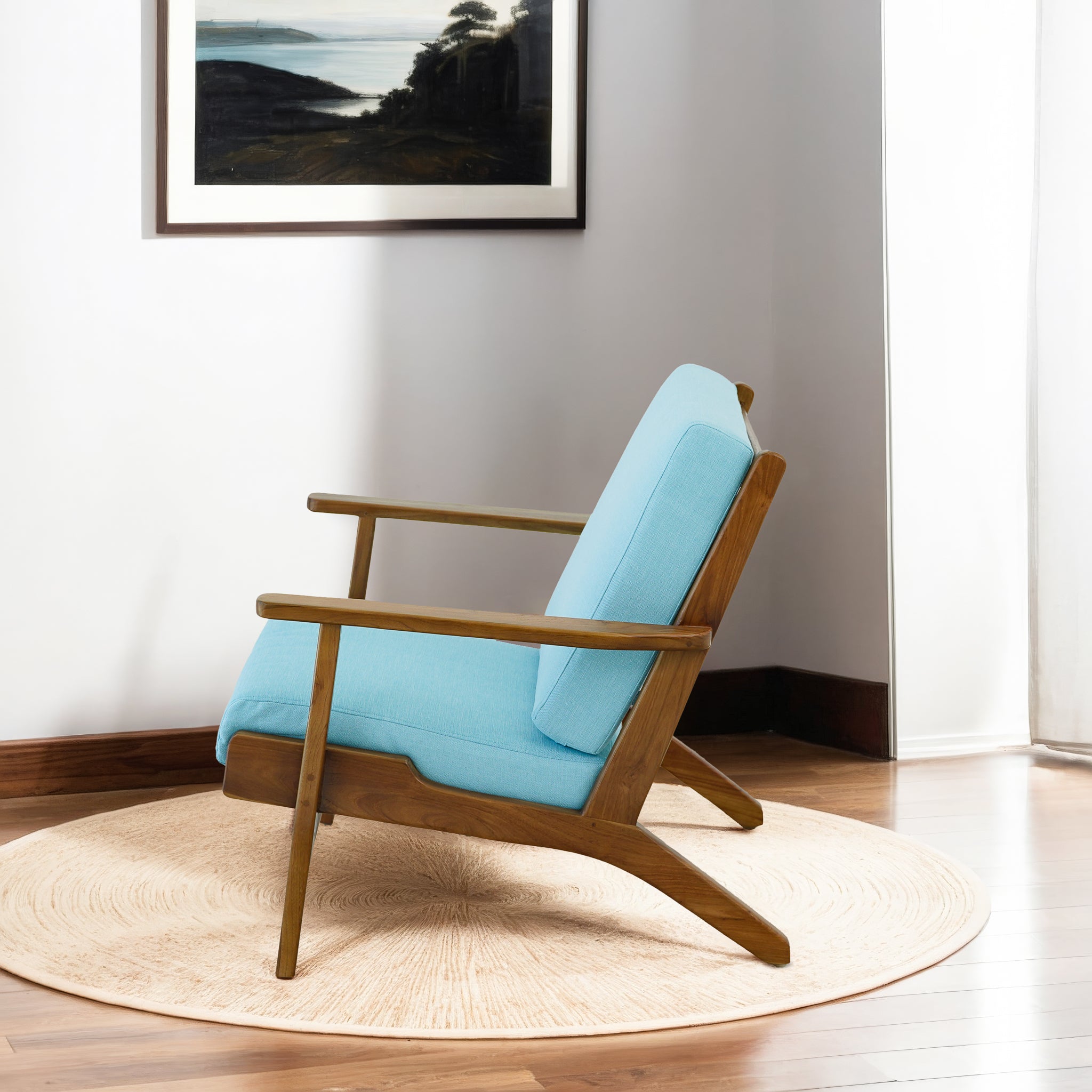 Connor Solid Wood Linen Lounge Chair - Sky Blue - LCH01101114