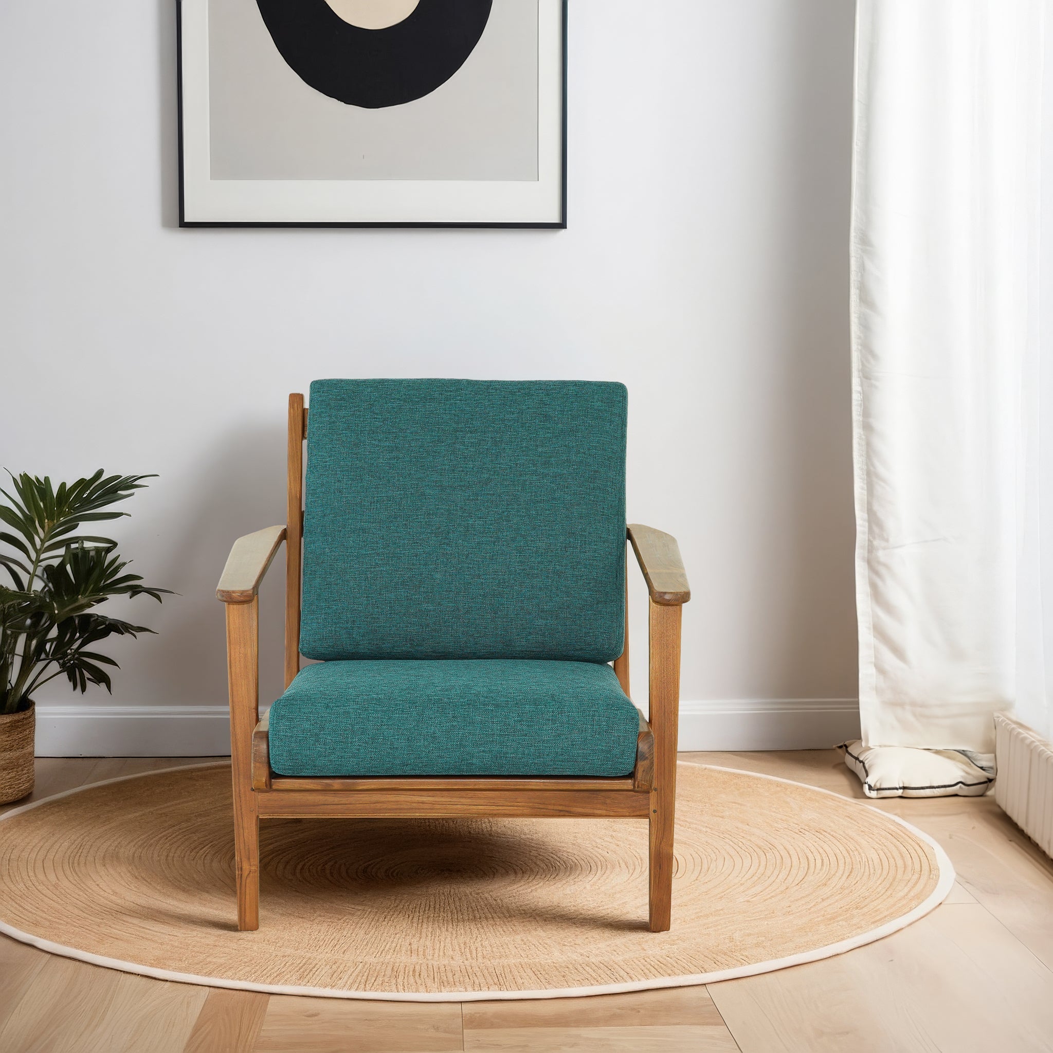 Connor Solid Wood Linen Lounge Chair - Teal - LCH01101113