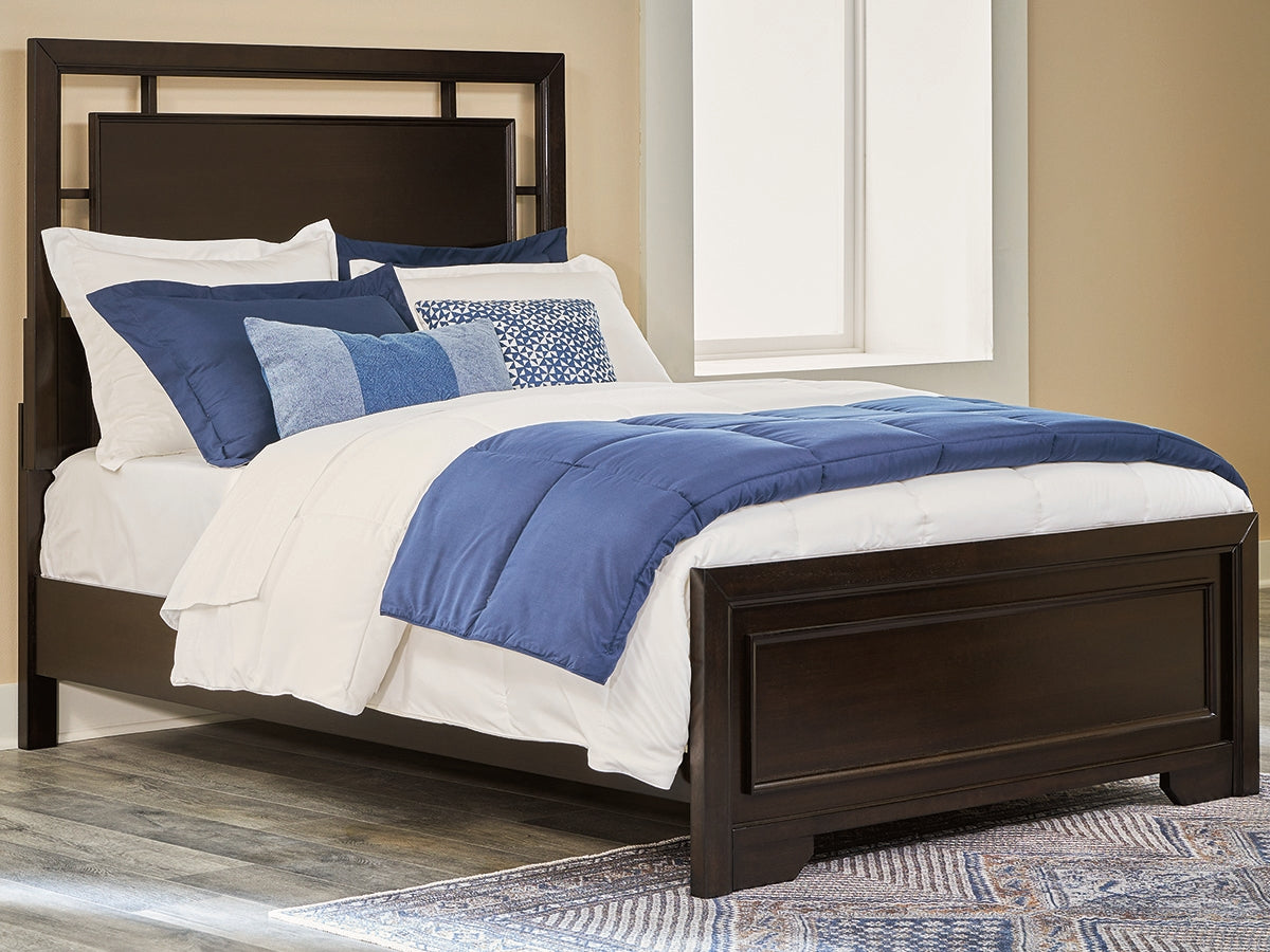 Covetown Full Panel Bed with Mirrored Dresser, Chest and Nightstand in Dark Brown from Ashley - Luna Furniture