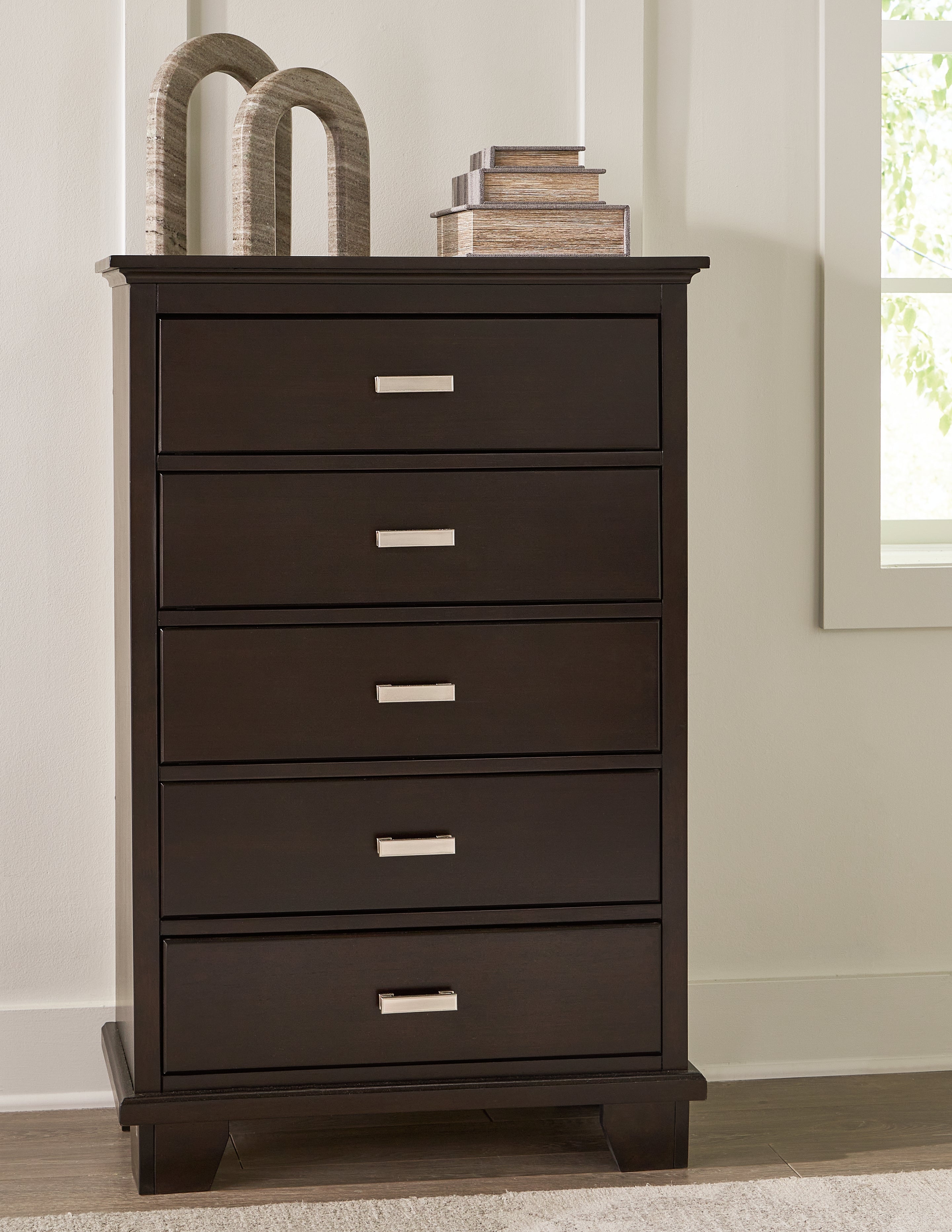 Covetown King Panel Bed with Mirrored Dresser and Chest in Dark Brown from Ashley - Luna Furniture