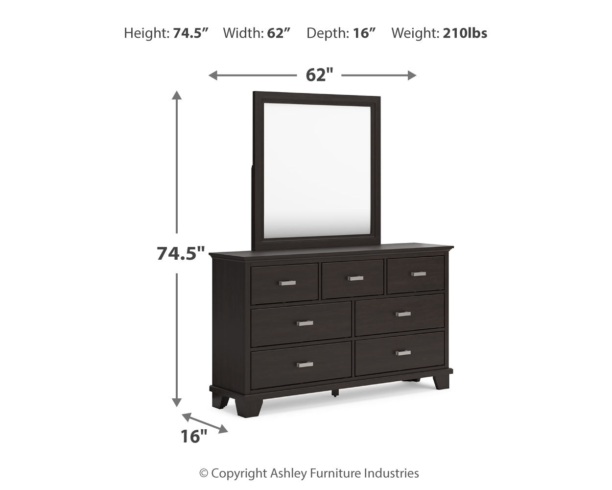 Covetown King Panel Bed with Mirrored Dresser and Chest in Dark Brown from Ashley - Luna Furniture