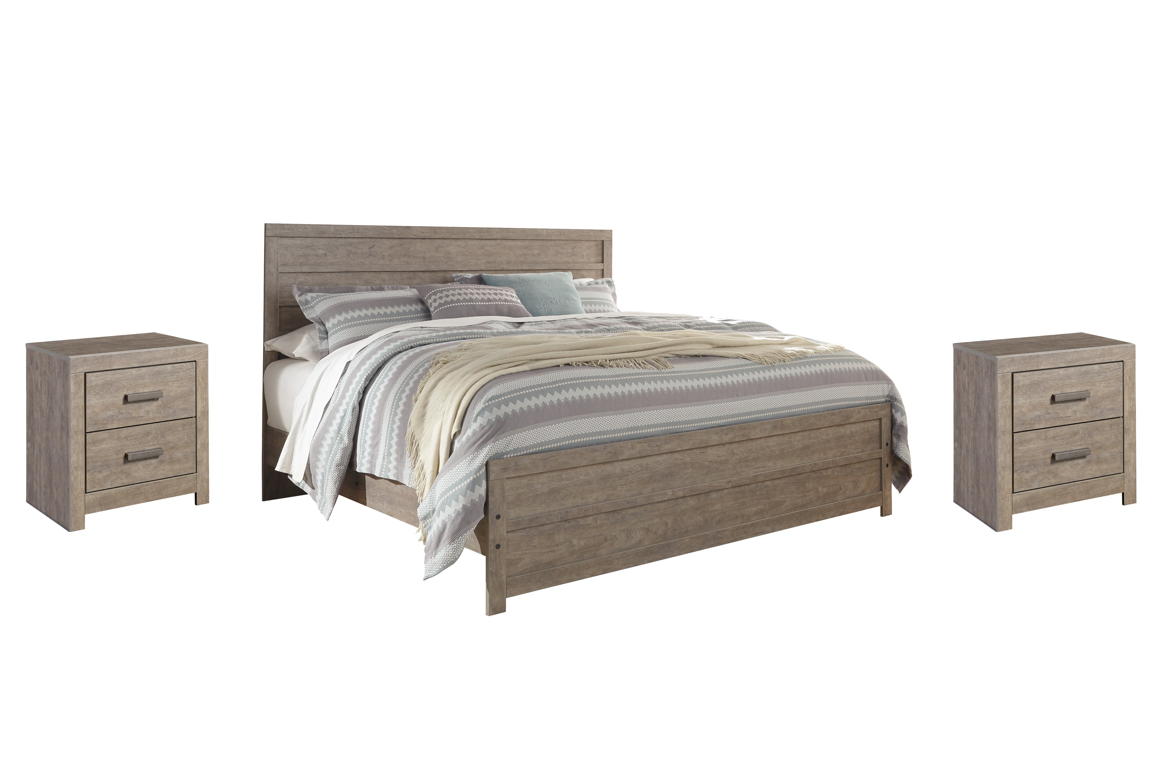 Culverbach King Panel Bed with 2 Nightstands in Gray - PKG012198