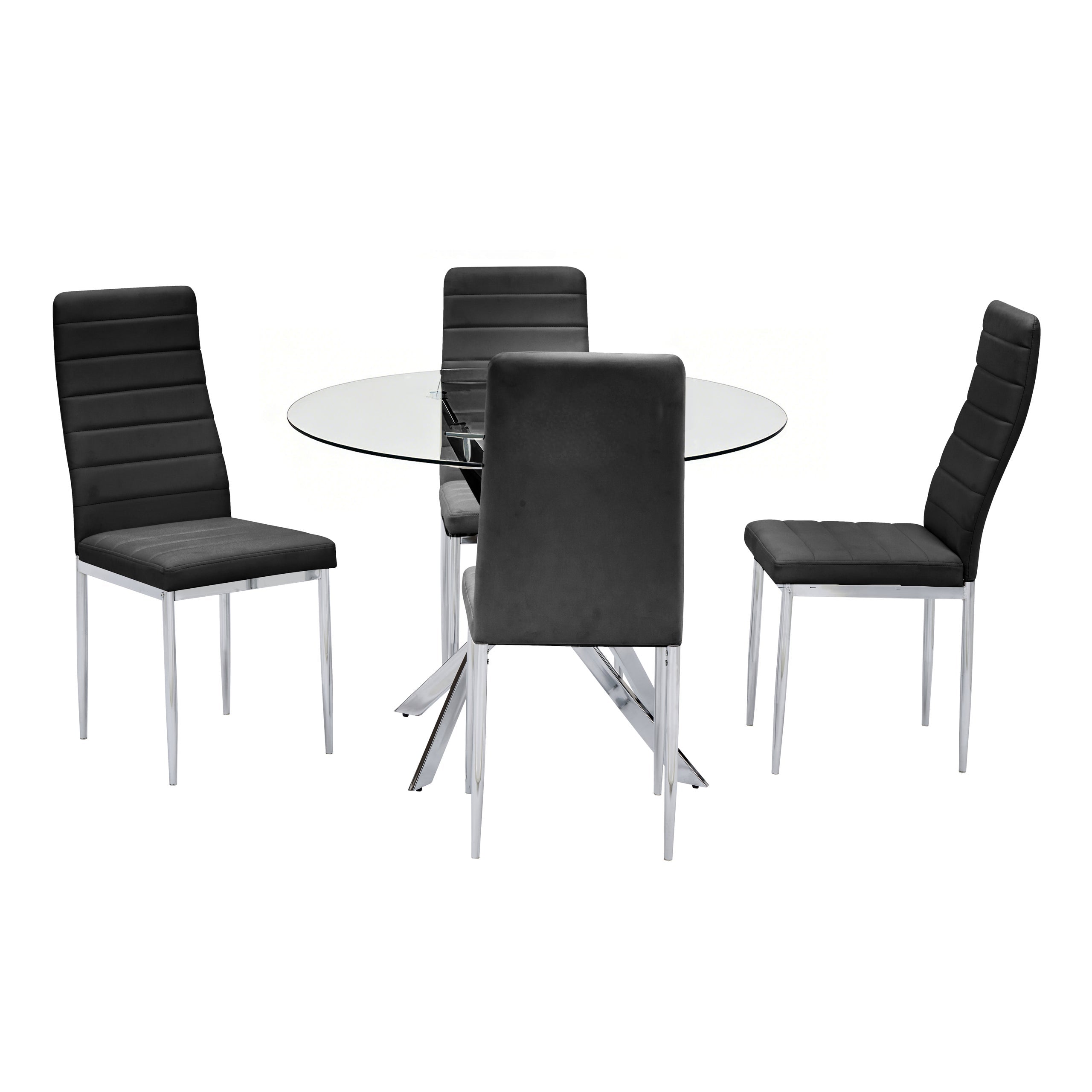 D106 - Black - Glass Table + 4 Chairs - D106 Black Dining Set