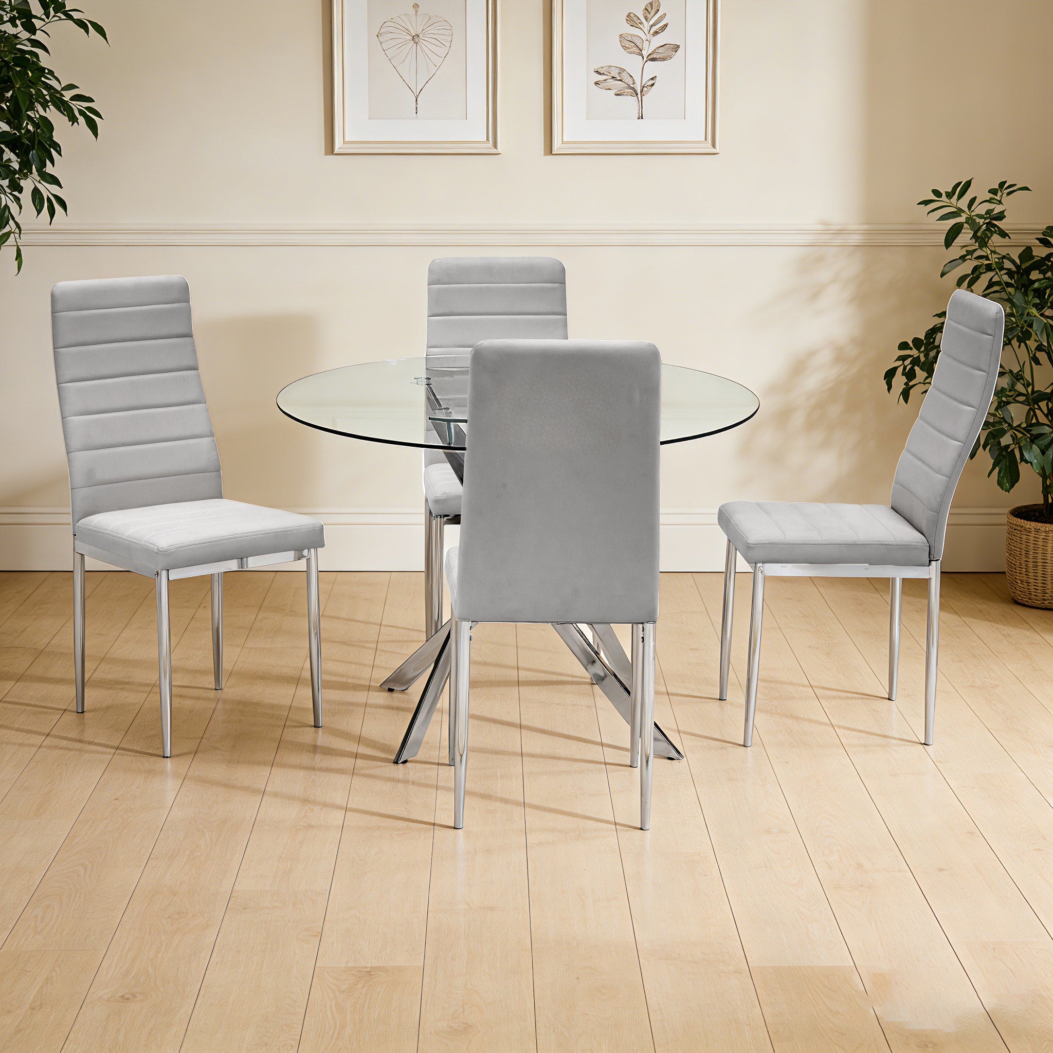 D107 - Gray - Glass Table + 4 Chairs - D107 Gray Dining Set