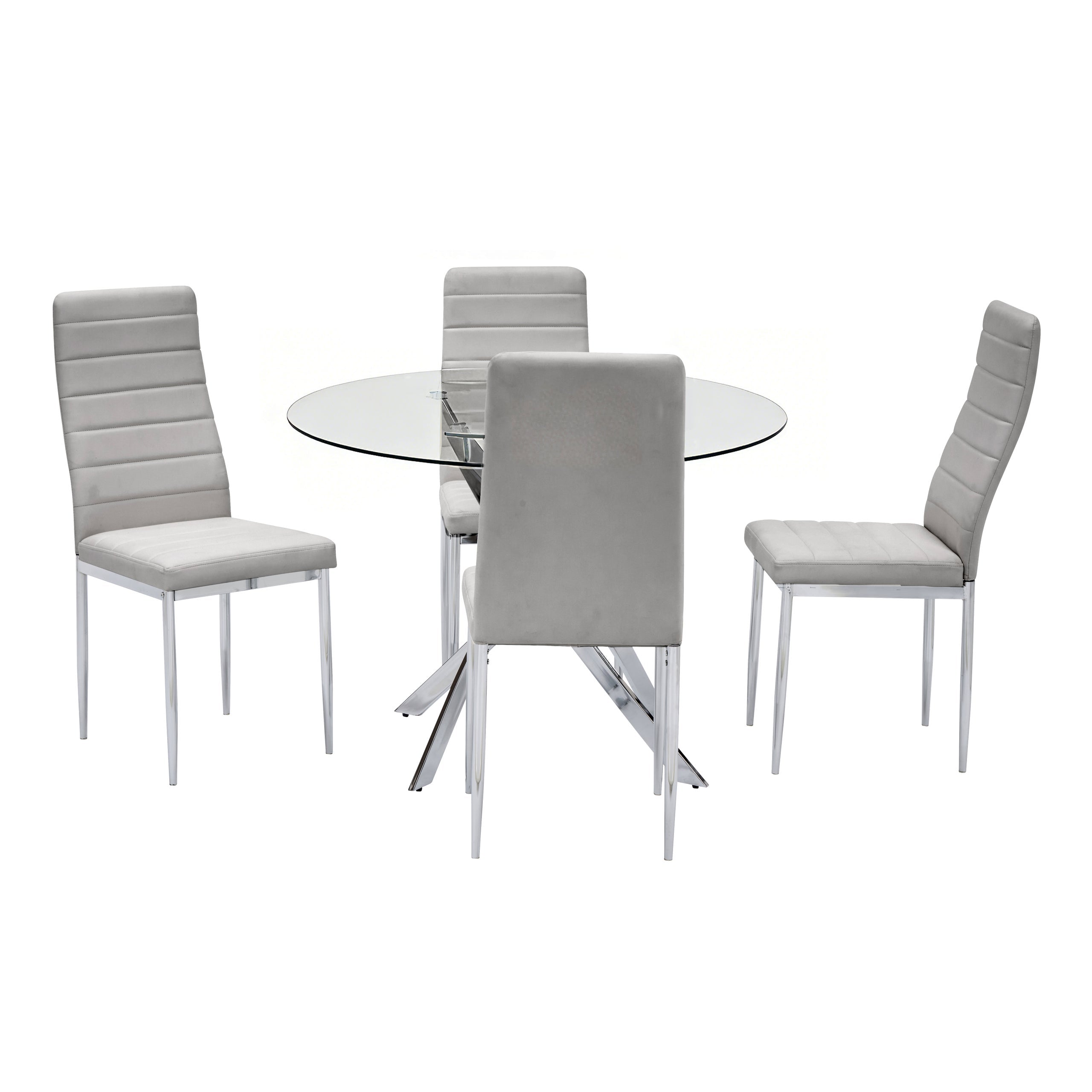 D107 - Gray - Glass Table + 4 Chairs - D107 Gray Dining Set