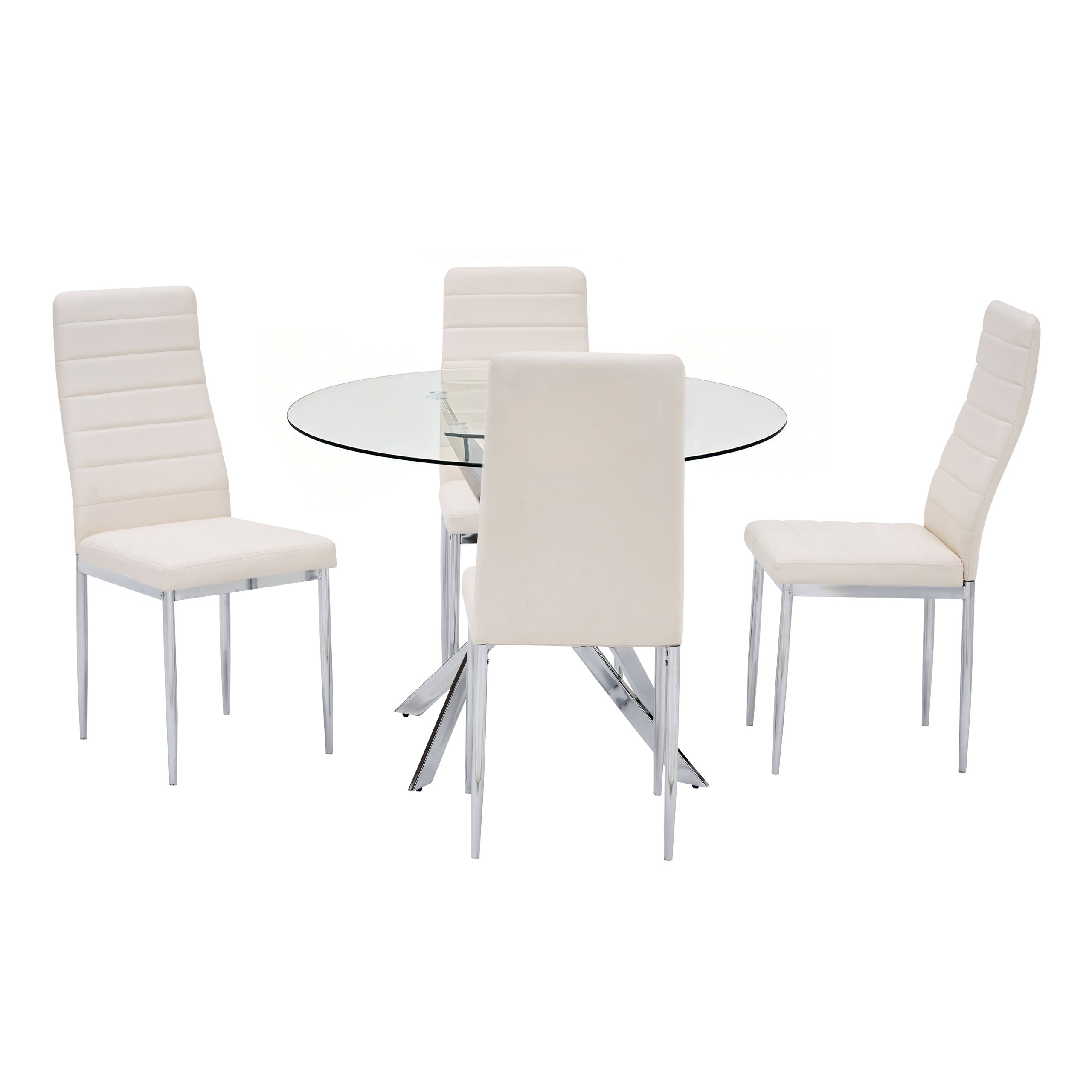 D108 - White - Glass Table + 4 Chairs - D108 White Dining Set